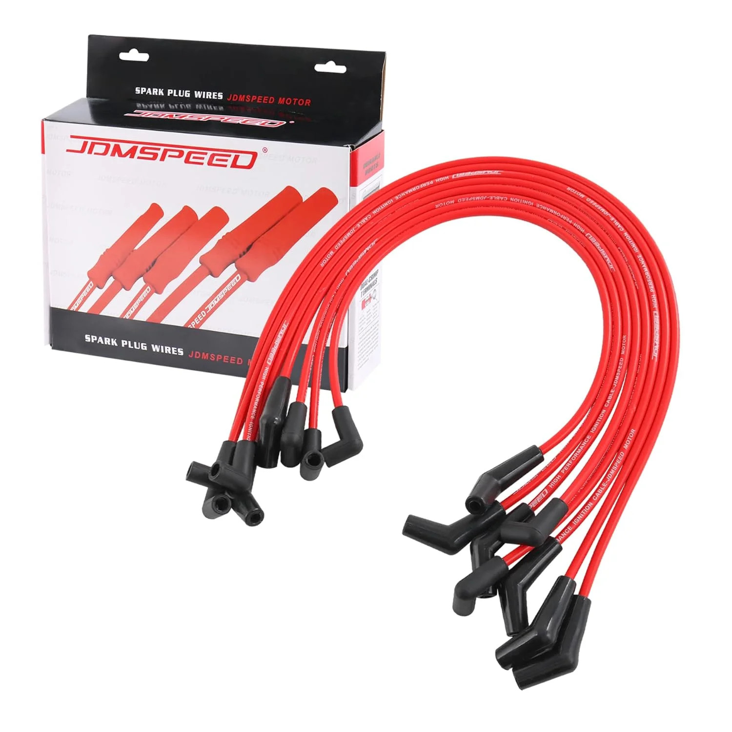 JDMSPEED New HEI Red Spiral Core Spark Plug Wires 45 Degree End 396-427-454-502