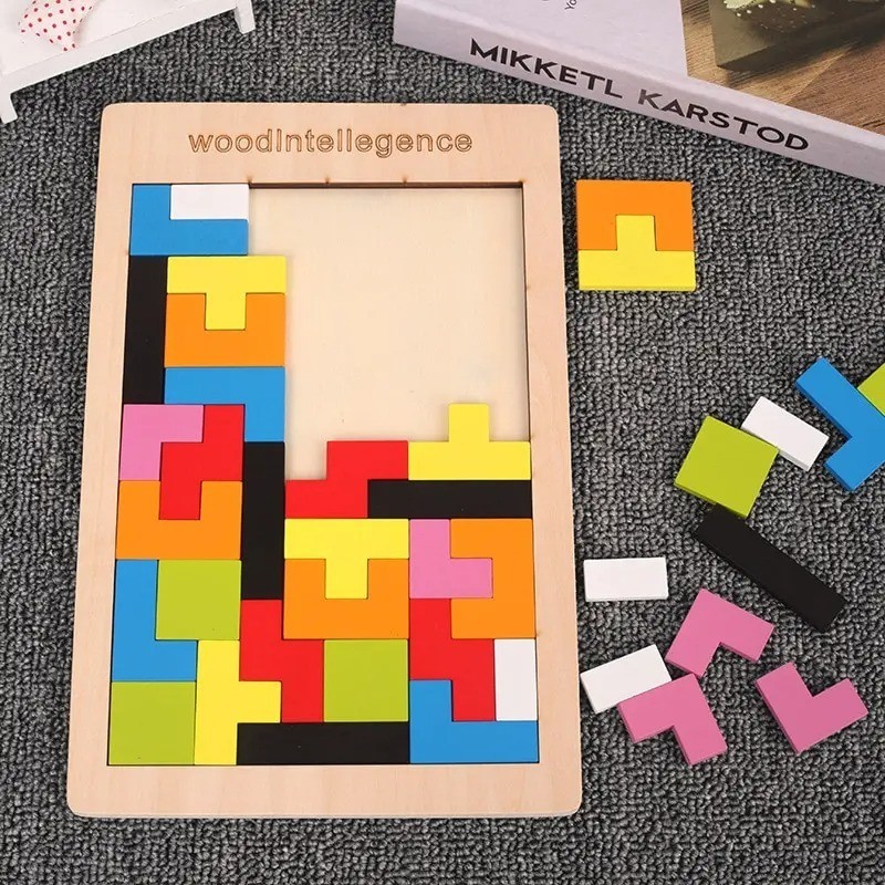 Wooden Blocks Puzzle Brain Teasers Toy Tangram Jigsaw Intelligence