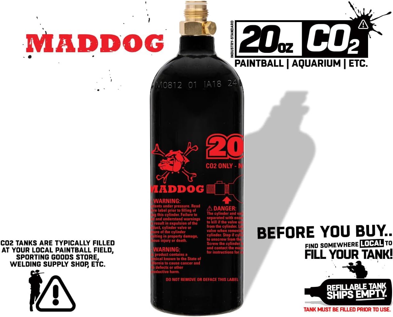 Maddog 20 Oz Refillable Aluminum CO2 Paintball Tank – Ships Empty – 5 Pack