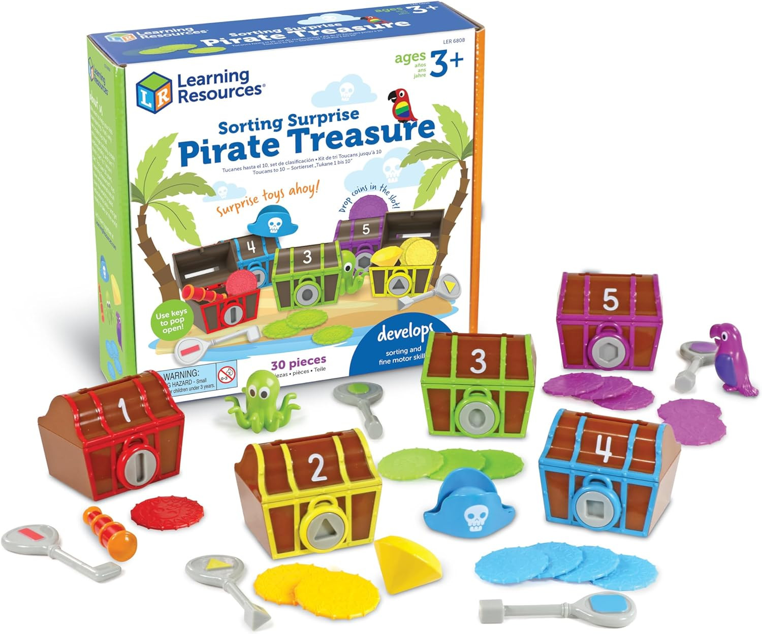 Sorting Surprise Pirate Treasure – 30 Pieces, Ages 3+ Color, Sorting & Matching