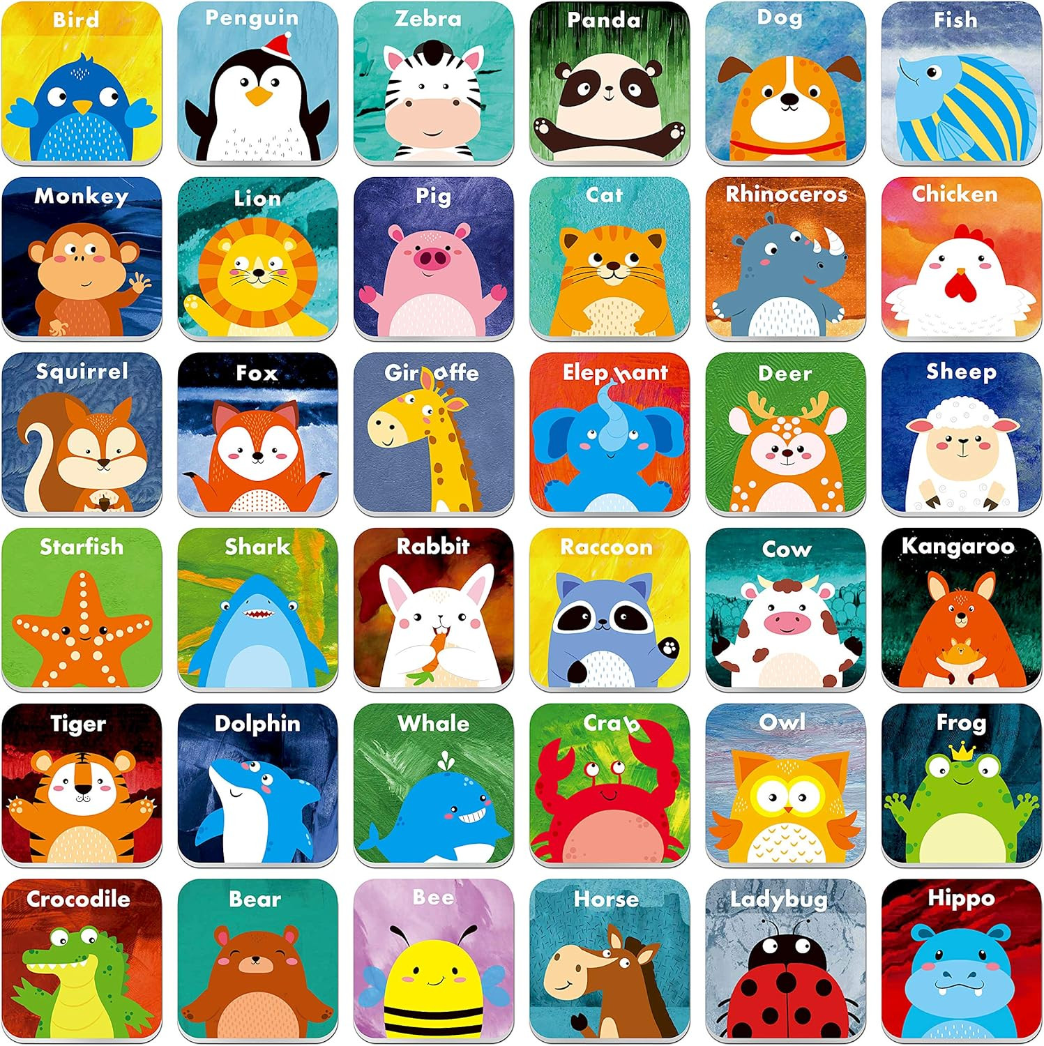 36 Pair Animals Matching Game Cartoon Flash Cards Erasable