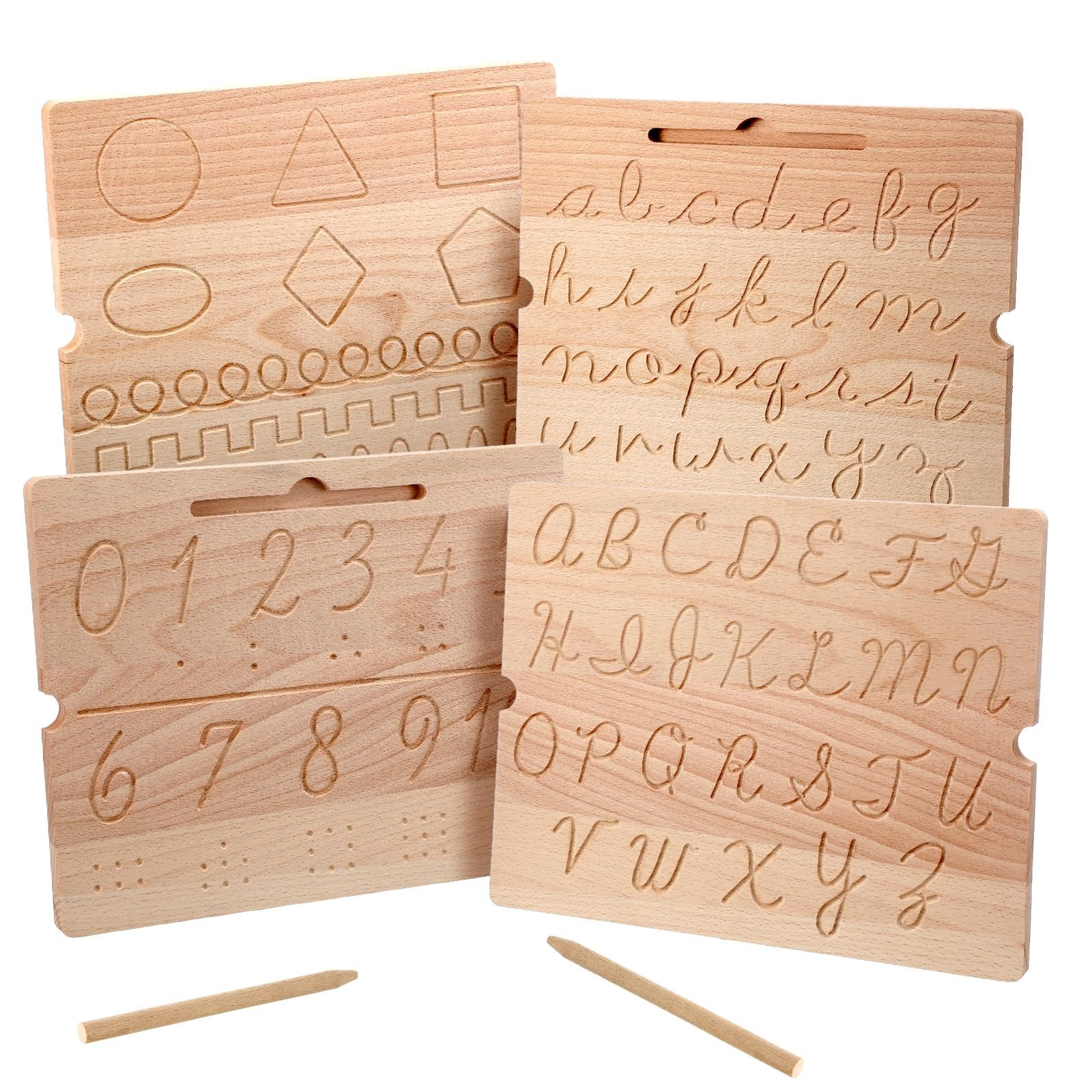 2 Pcs Wood Cursive Alphabet Number Tracing Board Montessori Letter Tracing Bo…
