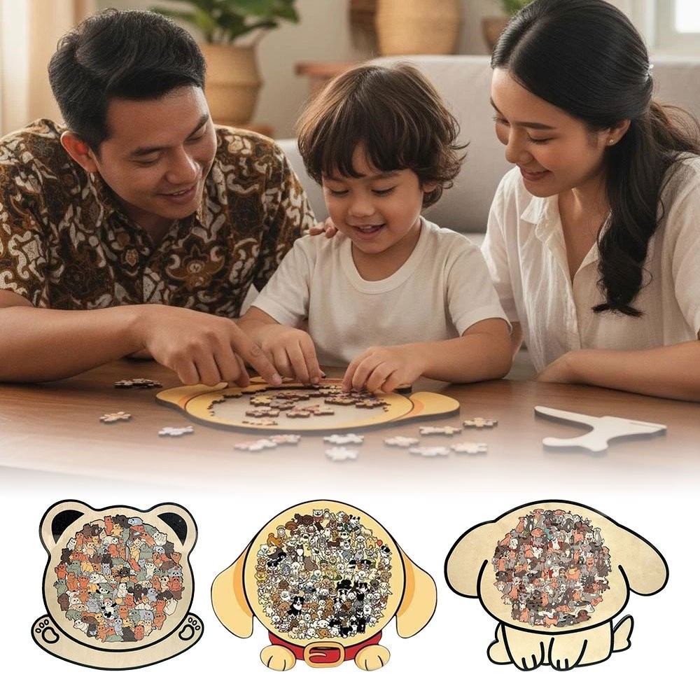 115-Piece Morandi-Colored Dog Shaped Wooden Jigsaw Puzzle JQ