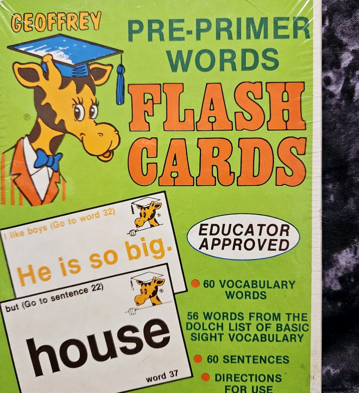 Geoffrey Flash Cards Pre-Primer Words Educator Approved 60 Vocabulary Words New