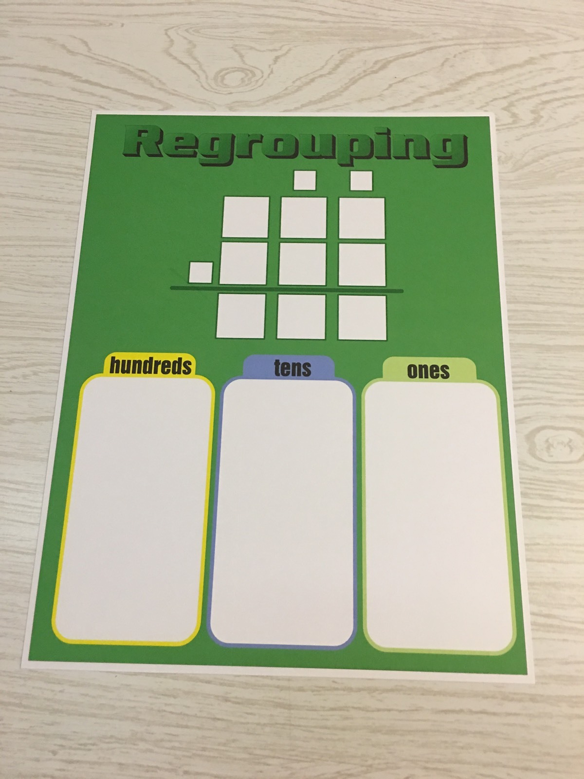 Regrouping – Math Mats for Learning Center – Laminated Mat- Teaching Supplies