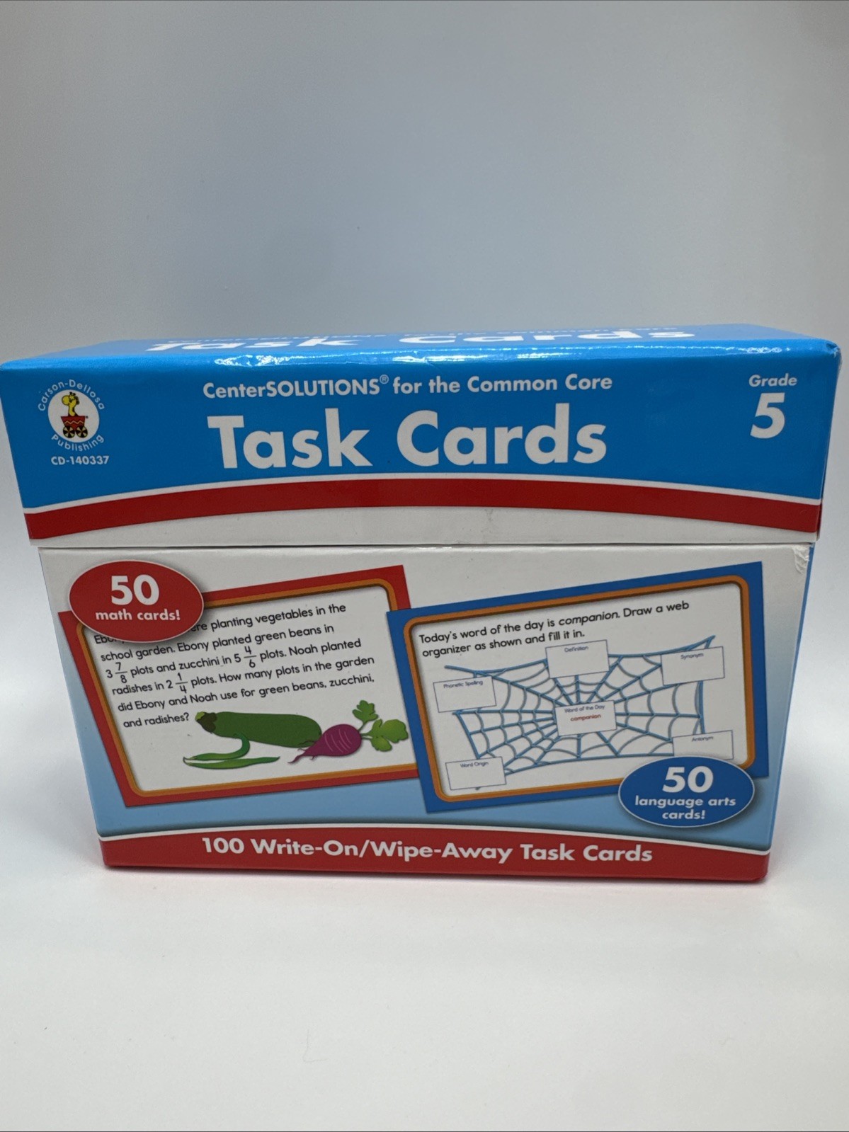 CarsonDellosa 100 Language Arts & Math Task Cards Common Core Grade 5 Used