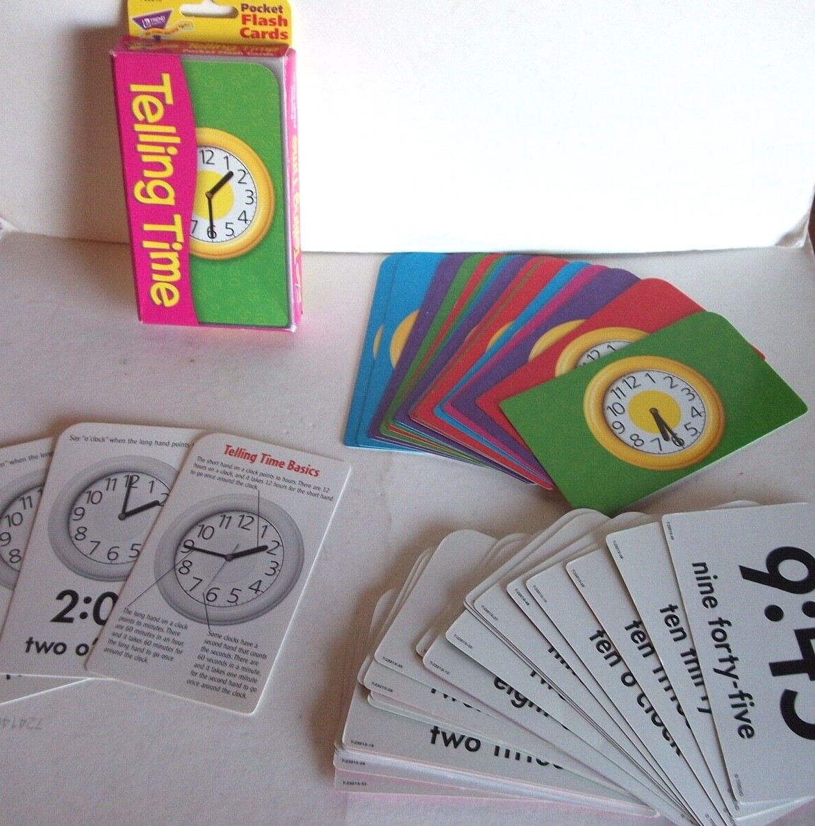 Telling Time Manipulatives 19 Mini Clocks & Box of Pocket Flash Cards