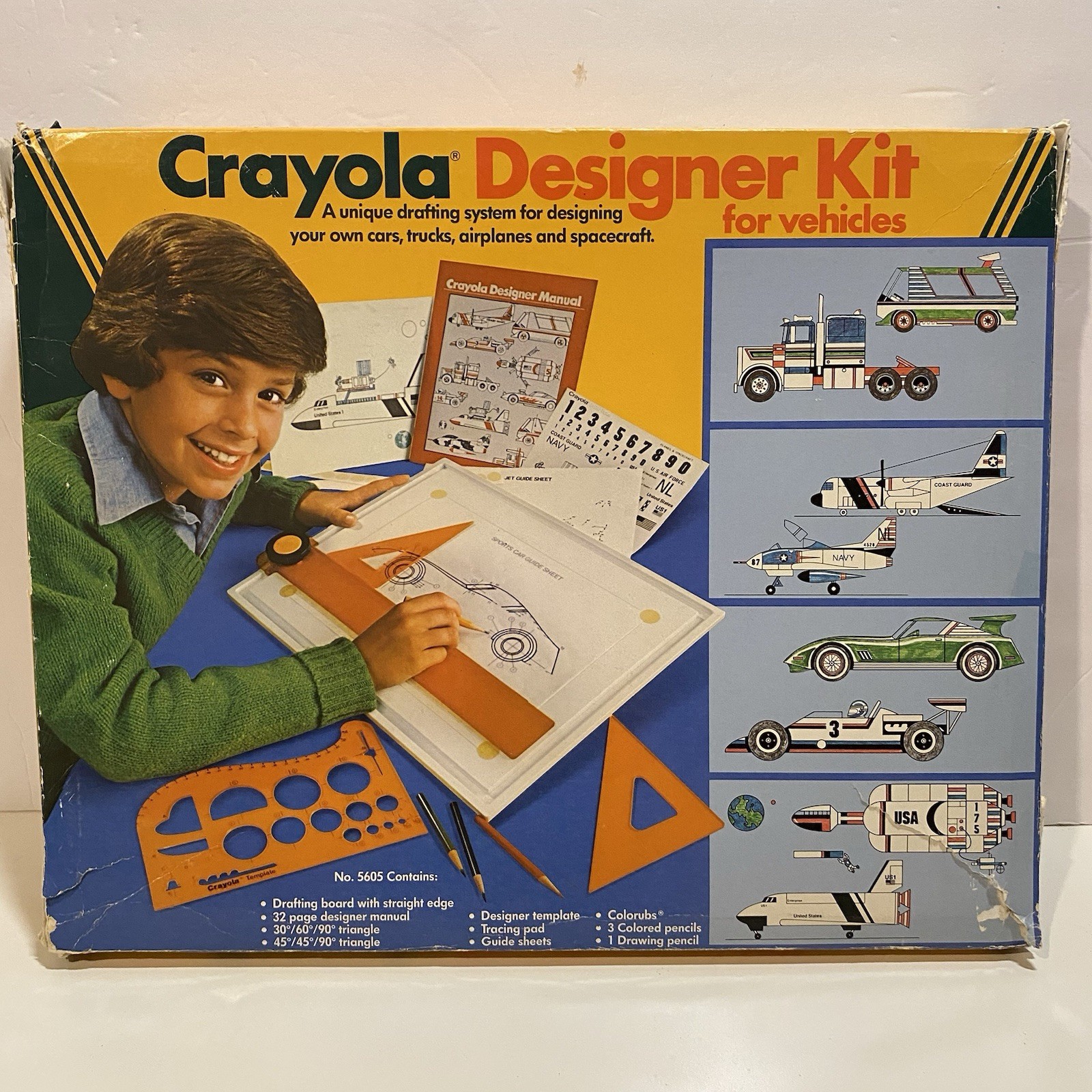 Vintage 80s Crayola Designer Kit for Vehicles #5605 1982 Cars, Trucks, Airplanes