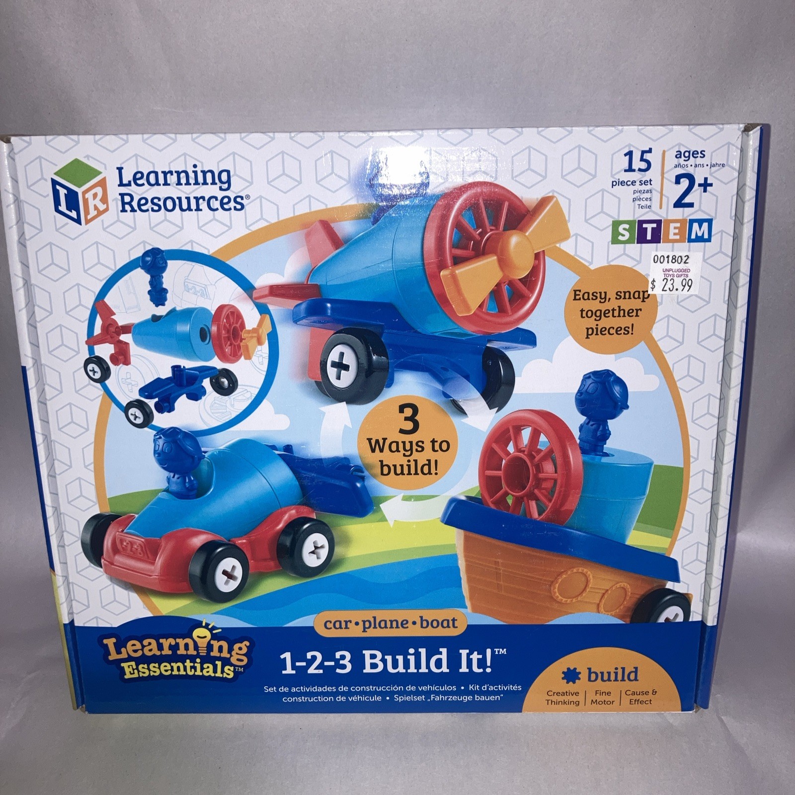 New – Learning Resources Learning Essentials – 1-2-3 Build It! Car-Plane-Boat