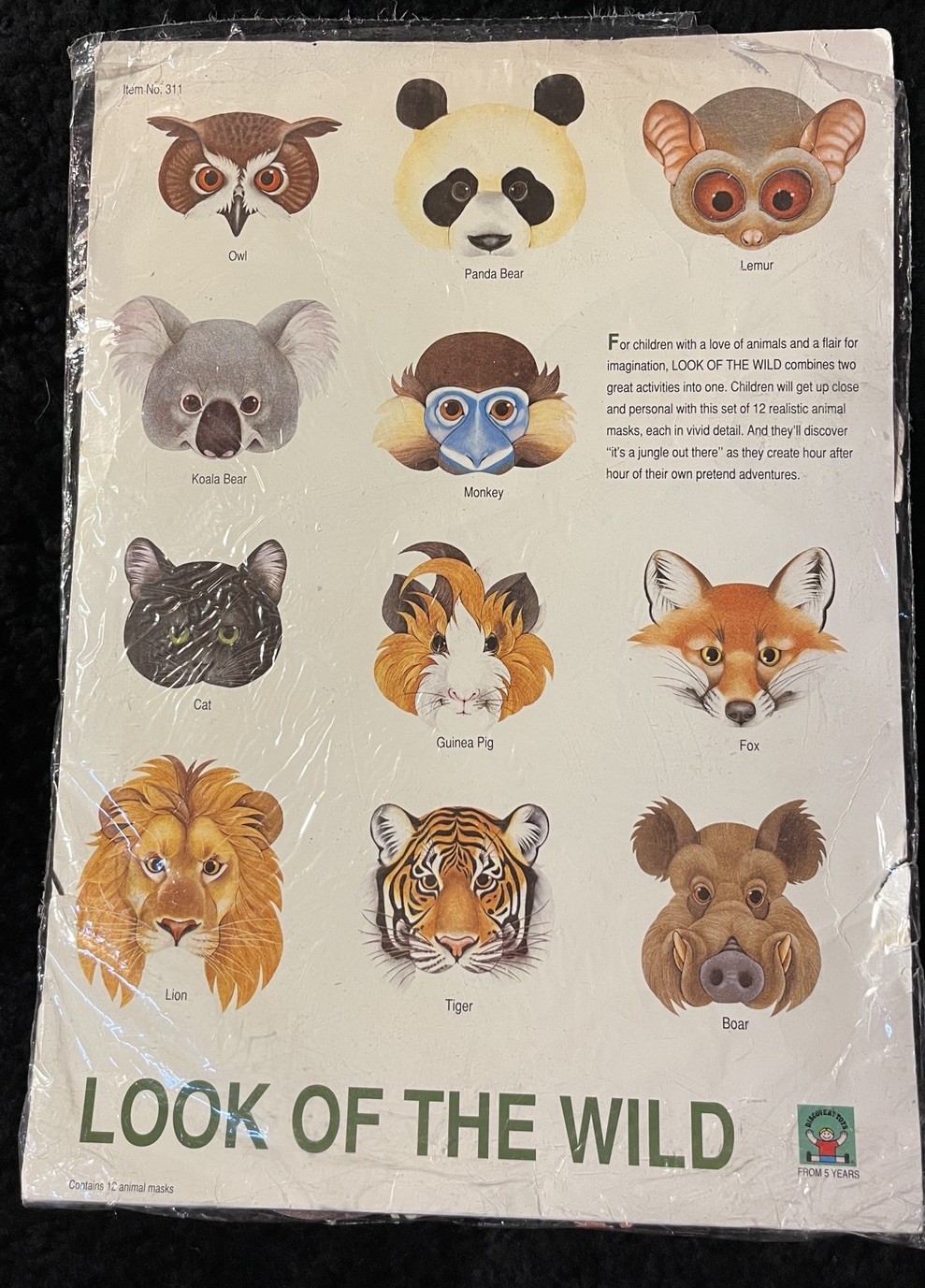 12 Realistic Animal Masks SEALED 1989 Discovery Toys Look of the Wild Zoo Party