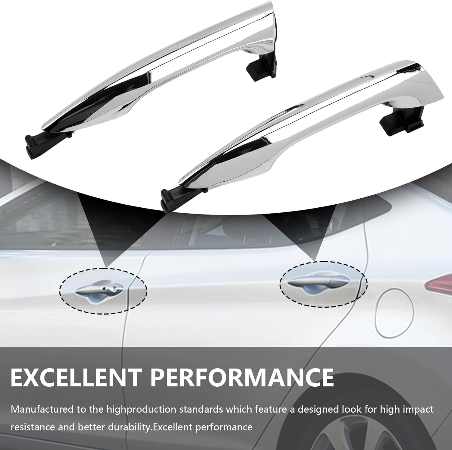 4PCS Chrome Exterior Door Handle Compatible with 2011-2016 Elantra, Outer Front