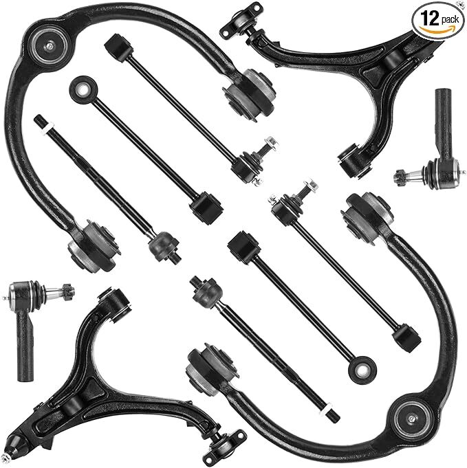 12pcs Front Upper & Lower Control Arms w/Ball Joint + Sway Bars + Tie Rods for