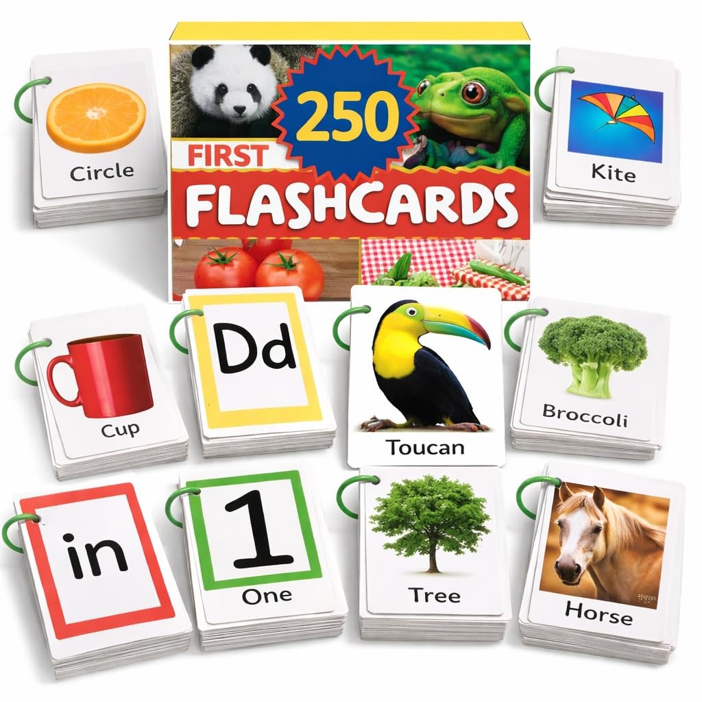 500 Words Thick & Sturdy Learning Flash Cards for Toddlers 1-3 with Rings – 1…