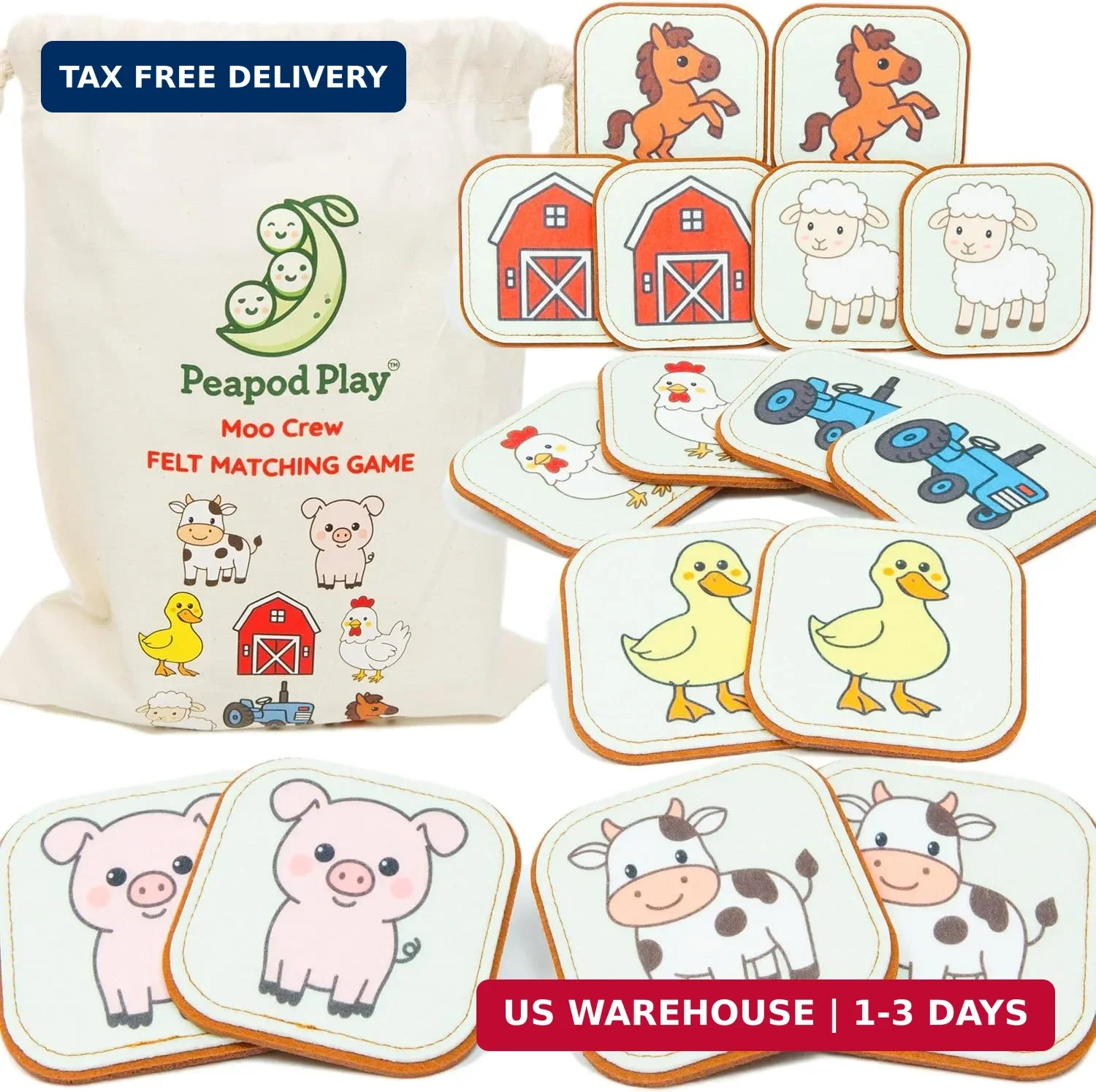 Felt Farm Matching Game for Toddlers – Farm Animal Memory Game & Flash Cards – S