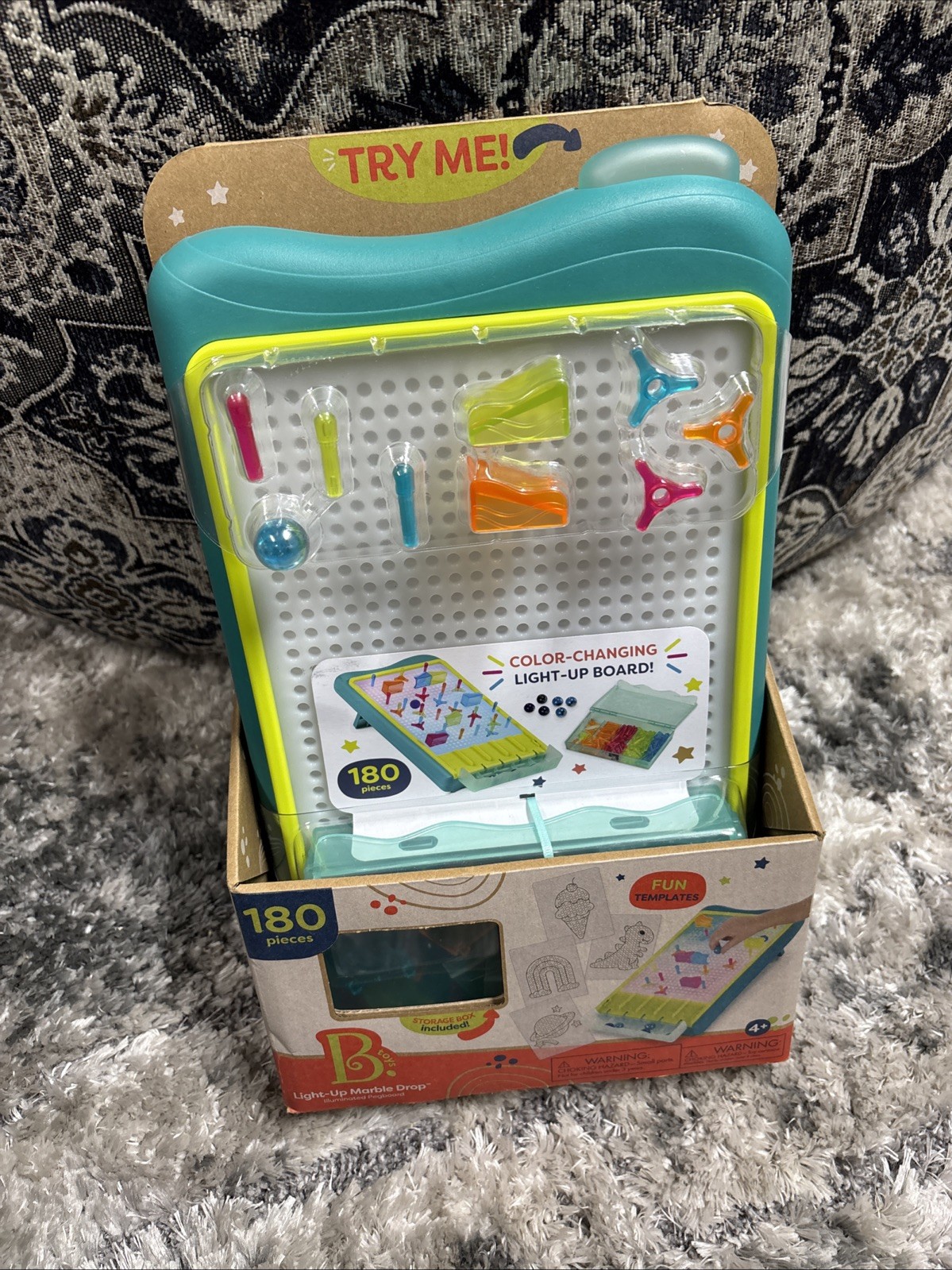 B. Toys Light-Up Marble Drop Illuminated Pegboard Color Changing 180 Pieces NIB