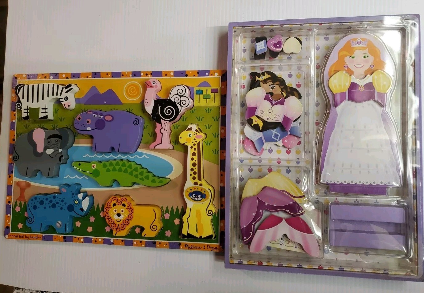 Mellisa & Doug Chunky Wood Safari Puzzle & Crowns & Gowns Magnetic Dress-up Doll