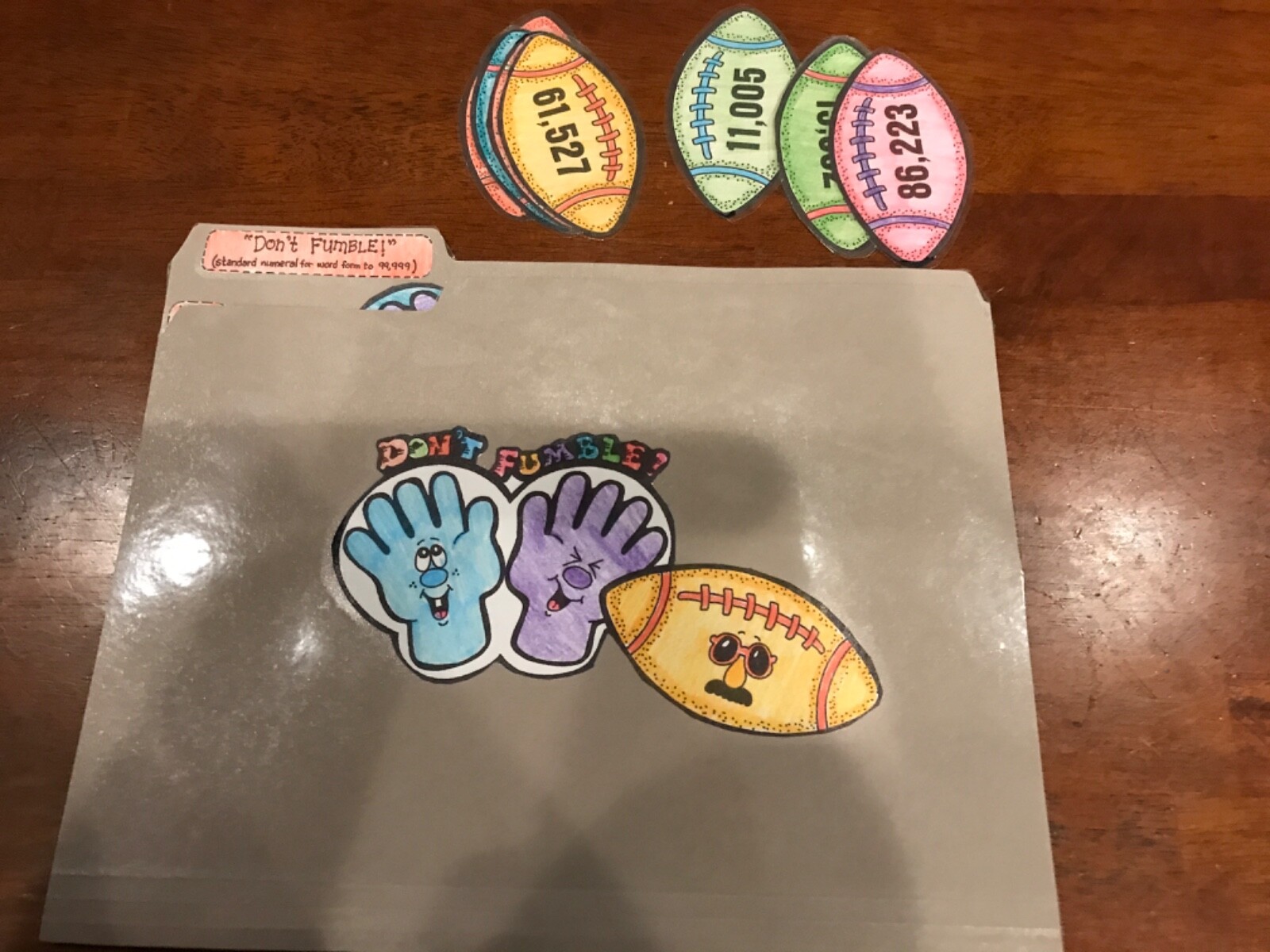 Don’t Fumble! Standard Numeral Form grades 1-4 math file folder game teacher