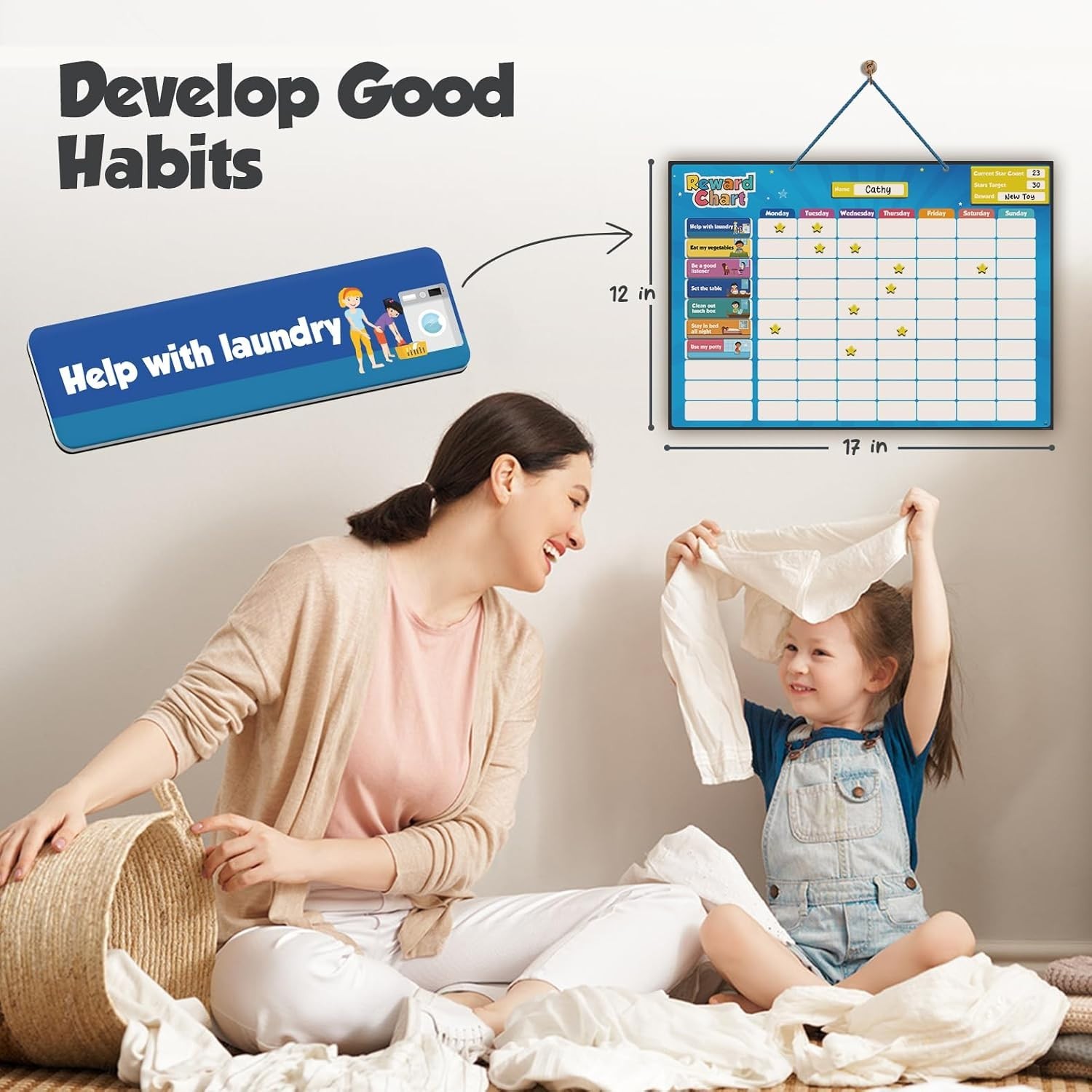 Interactive Chore Chart for Kids 3-9 with Customizable Tasks & 3D Stars