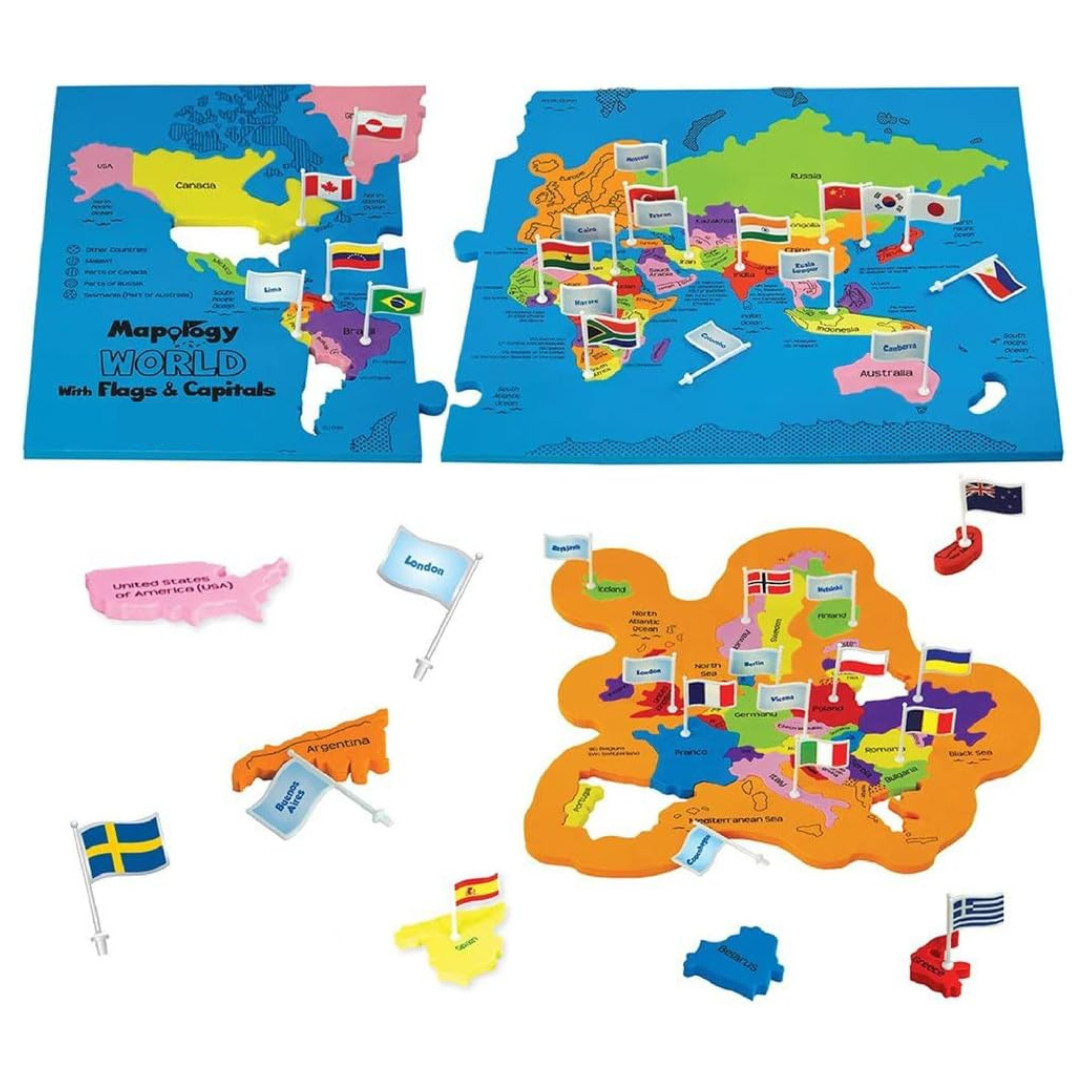 Learning Gifts for Kids-Mapology World Map Puzzle-With Country Flags & Capitals