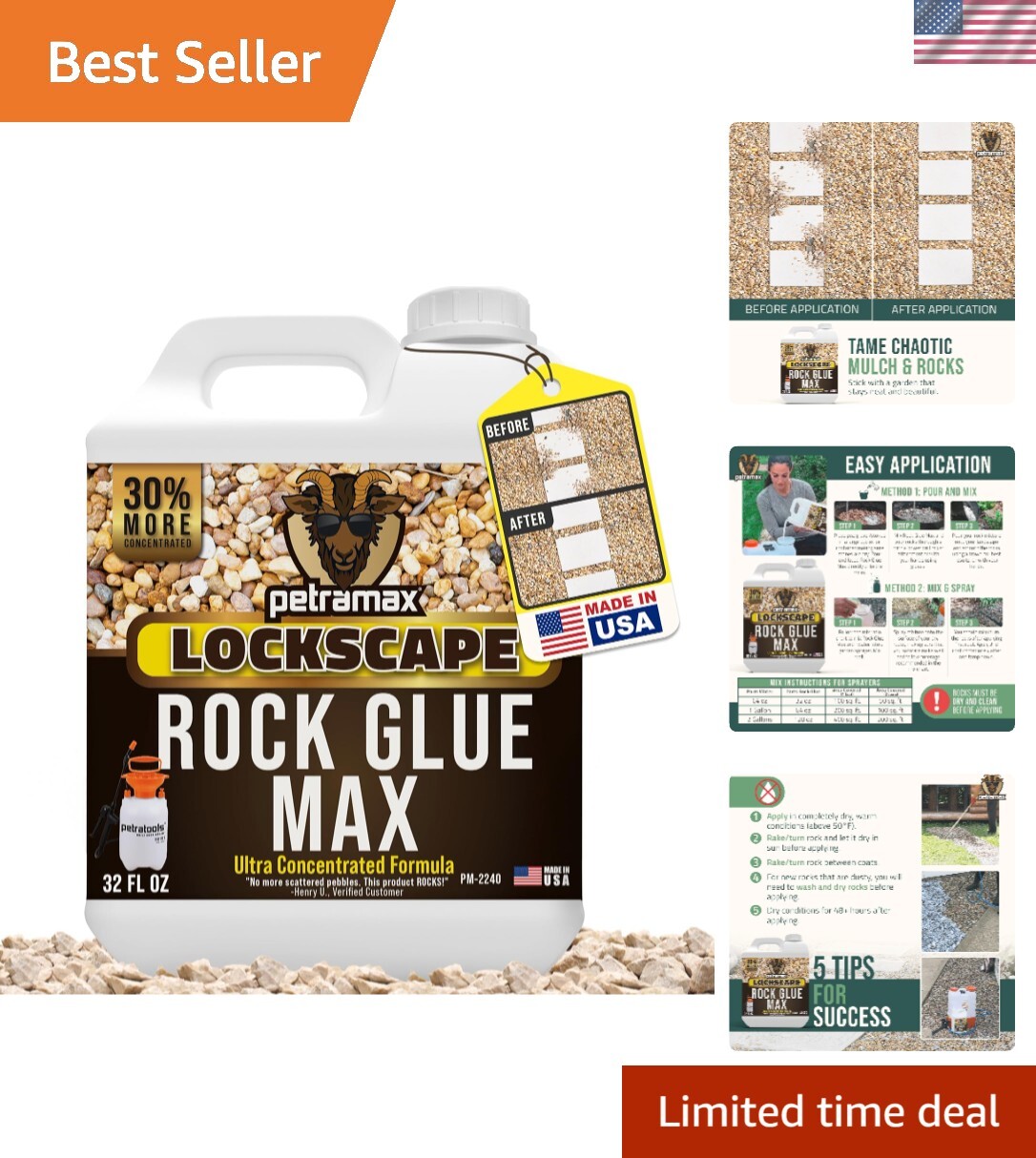 Max Rock Glue for Landscaping, 32 Ounce – Ground Coverage & Pet Safe Mulch Gl…