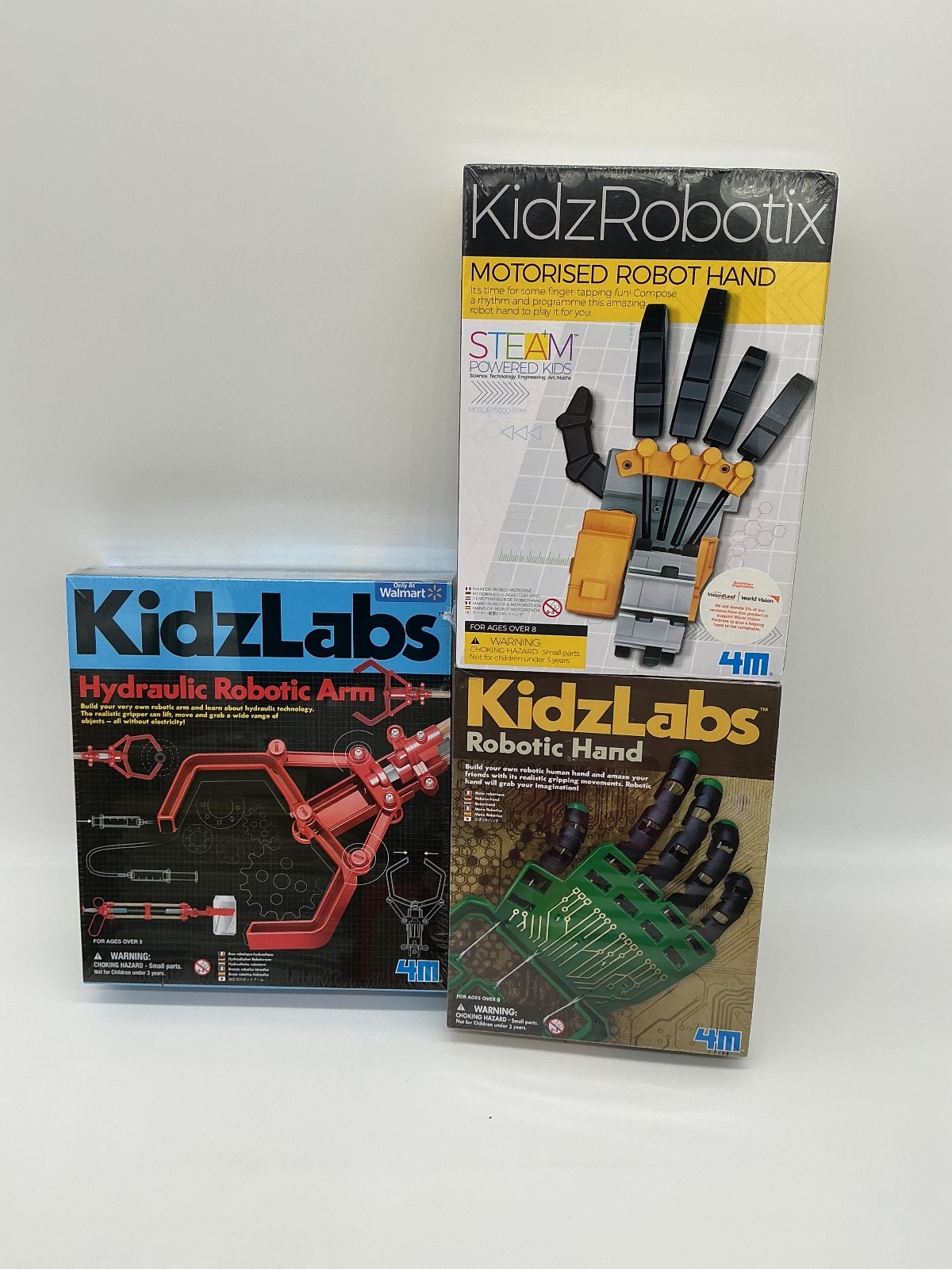 3 Lot 4M Kidzlabs Robotic Hand Kit, Motorised Robot, Hydraulic Arm Science STEM