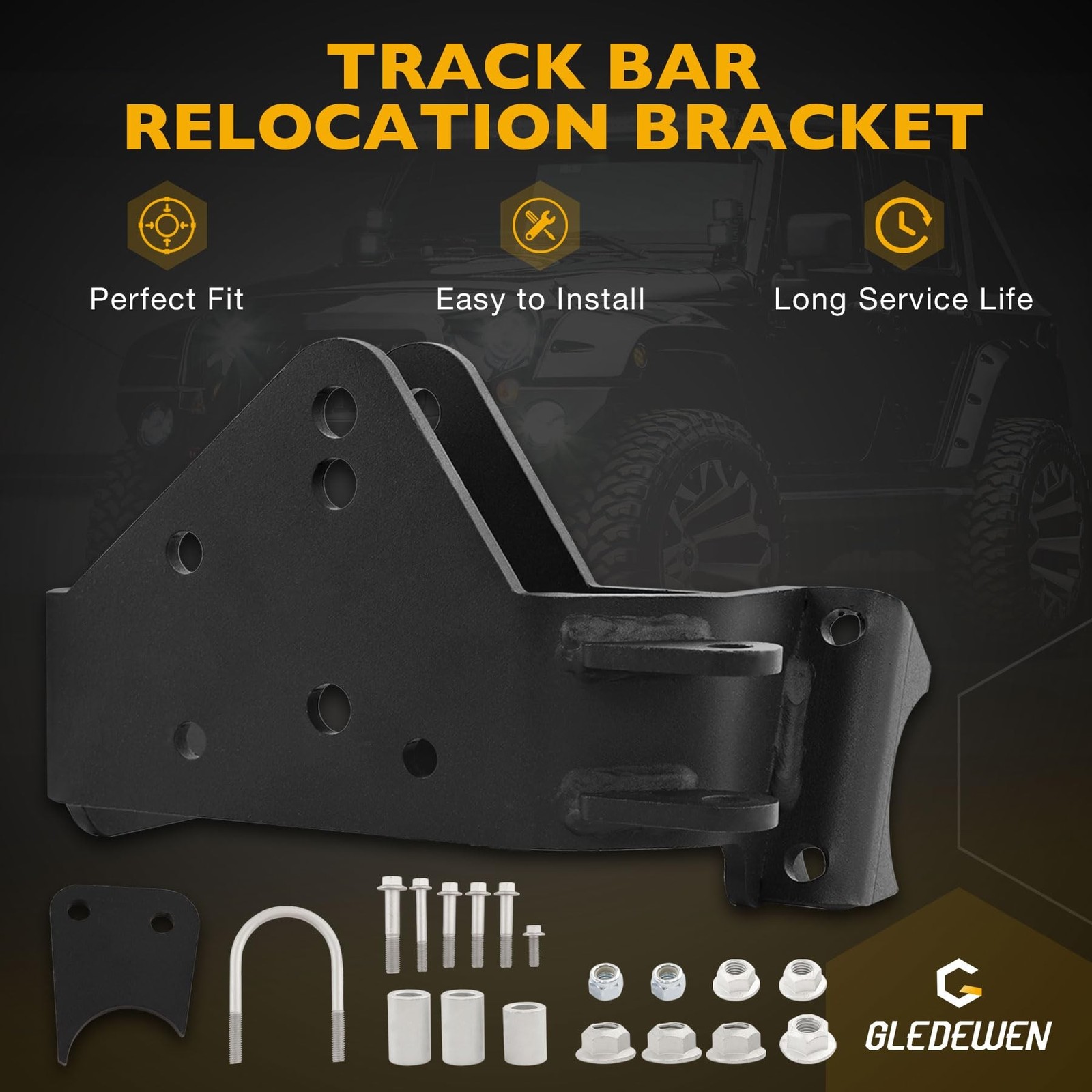 Front Track Bar Relocation Bracket, Compatible with 2007-2018 Jeep Wrangler J…