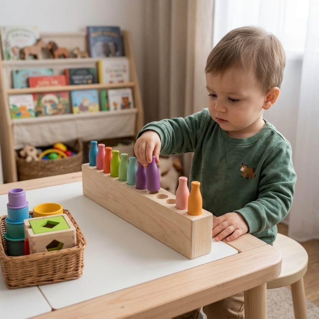 20Pcs Wooden Matching Bottle Toy Set with Base Box Kids Color Sorting Game