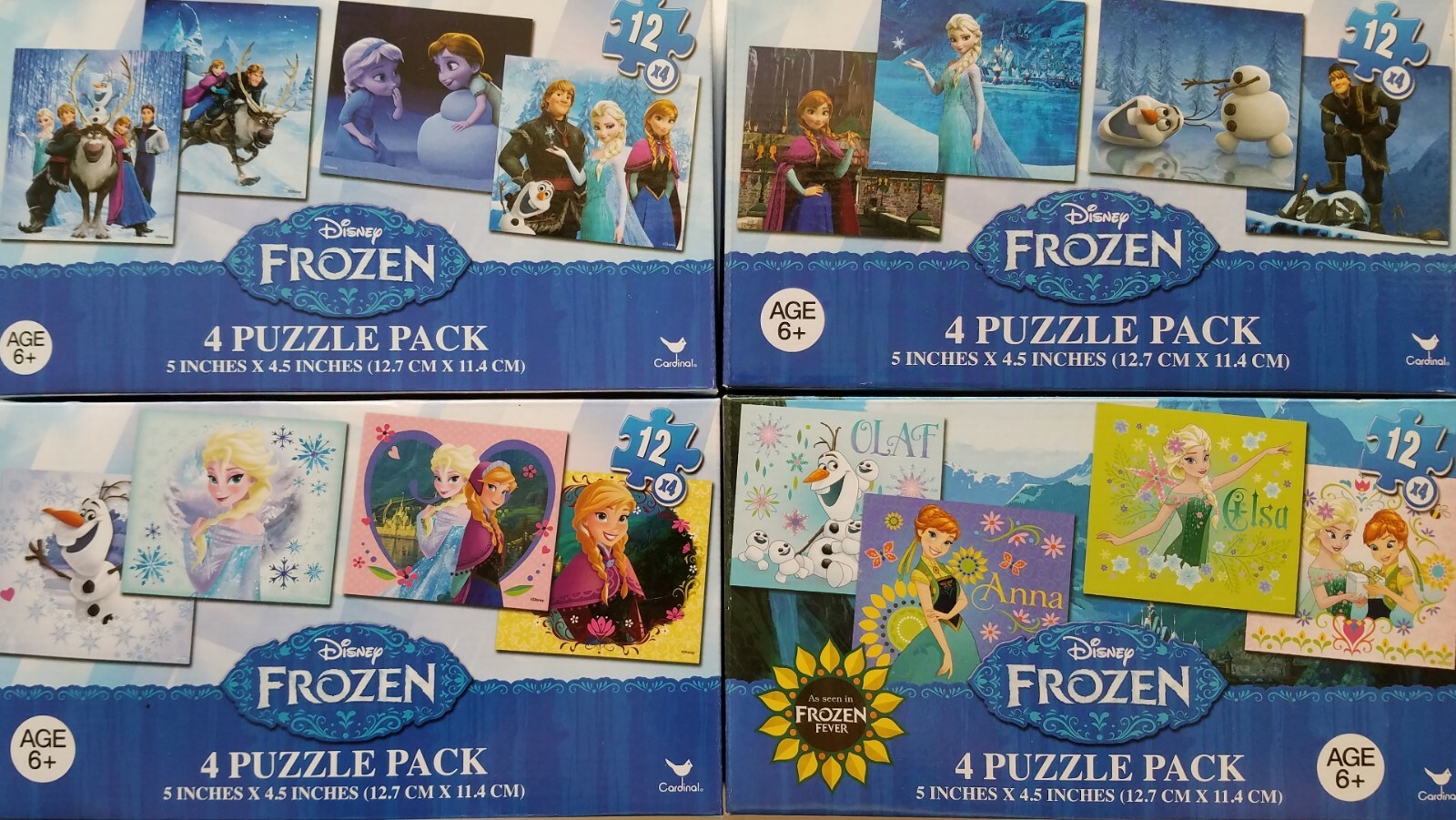 12 Pc Disney Frozen Jigsaw Puzzle Packs 4/Box Ages 6+, Select: Puzzle Pack Theme