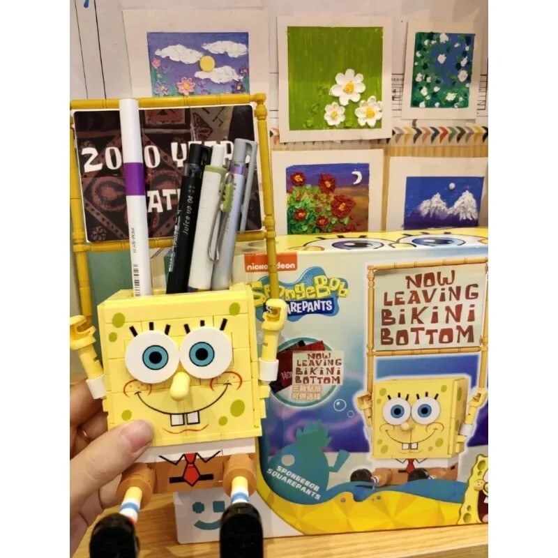 SpongeBob SquarePants Pen Holder Building Blocks Kids Educational Toy Gift