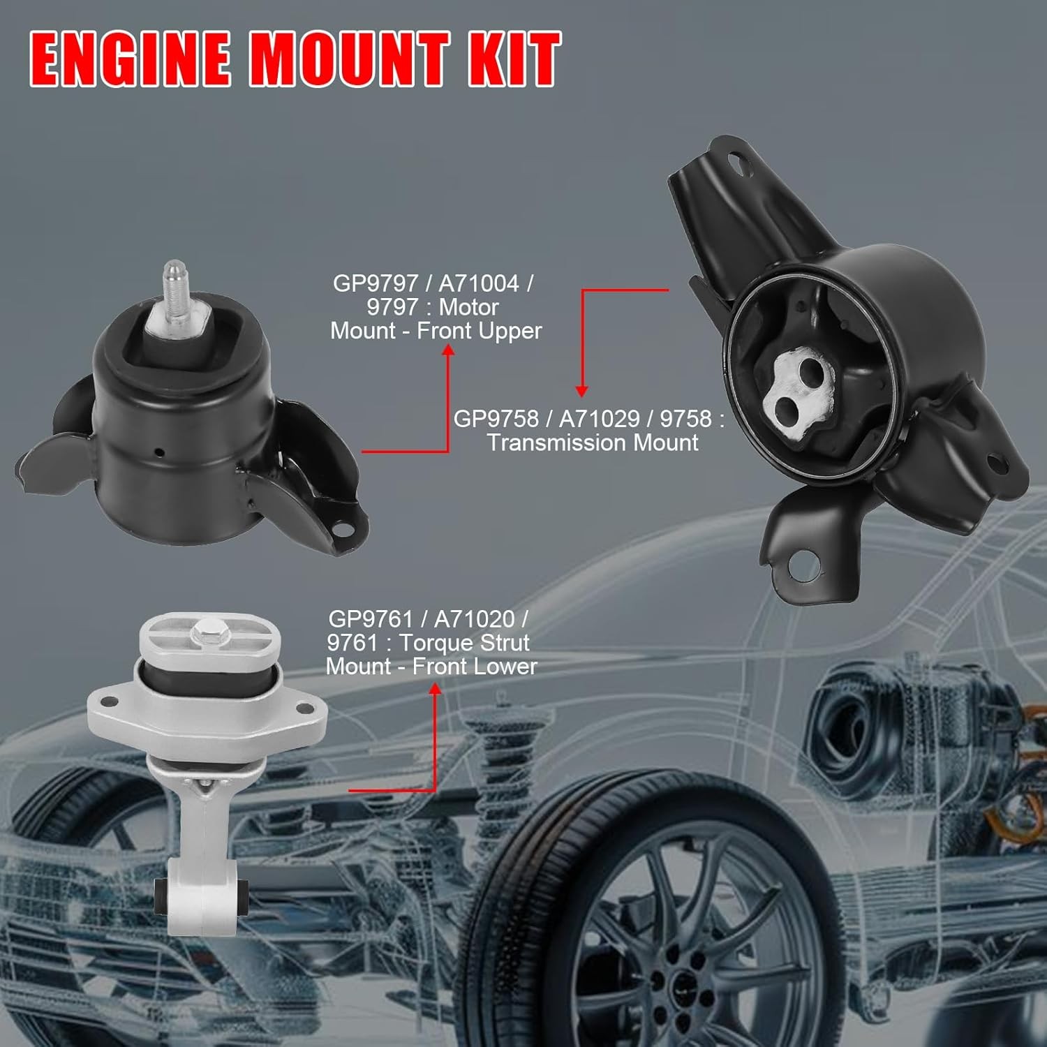 3 Engine Mounts For Hyundai Accent