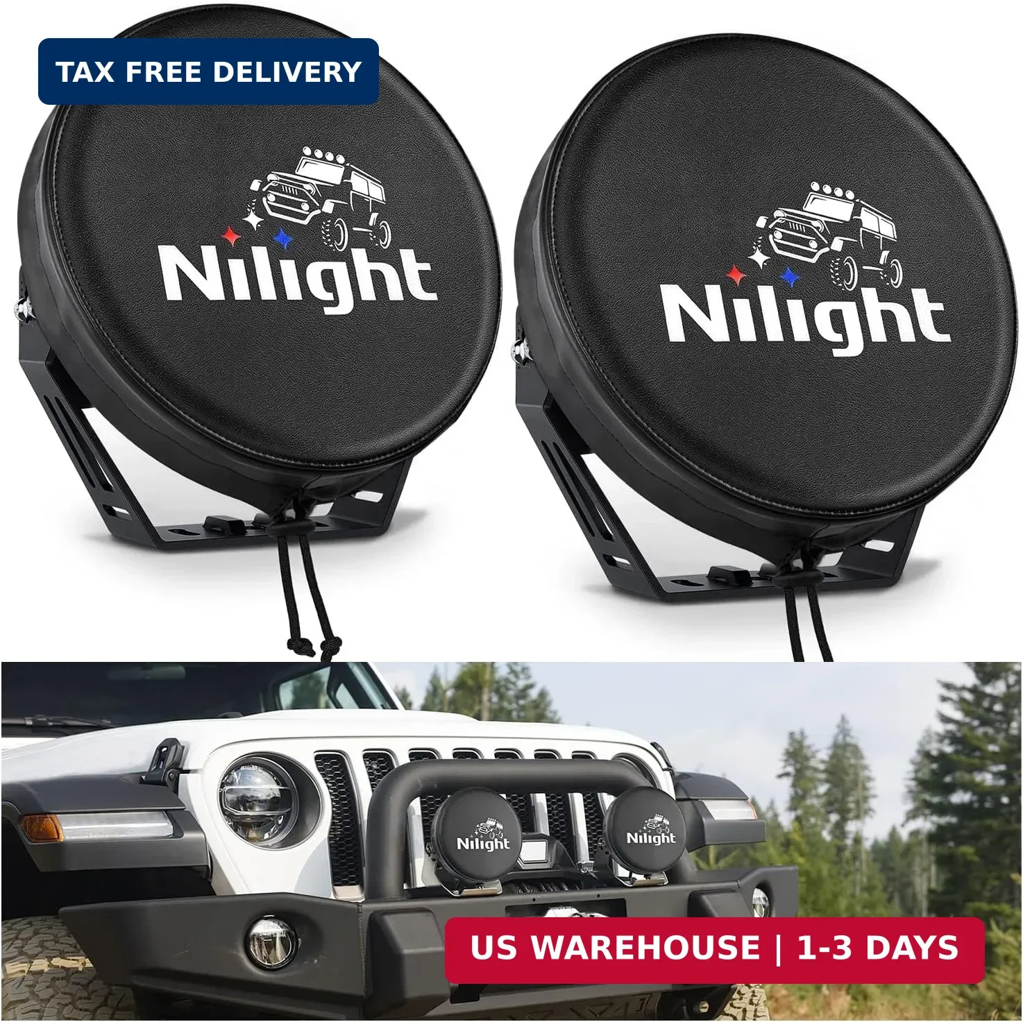Nilight 9inch Round Offroad Driving Pod Light Cover, 9.25 Inch Diameter Black Le