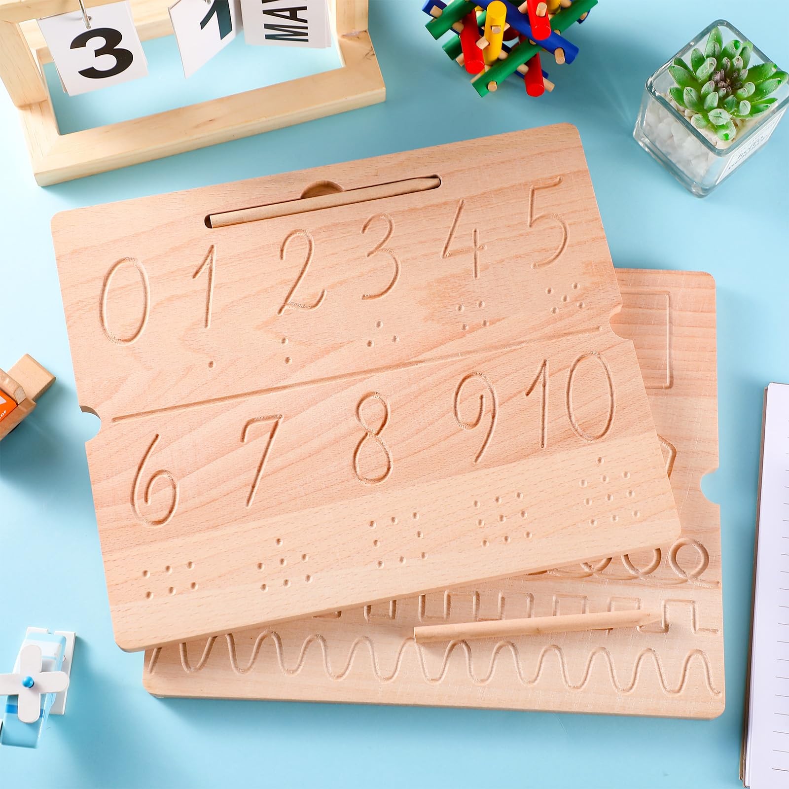 2 Pcs Wood Cursive Alphabet Number Tracing Board Montessori Letter Tracing Bo…