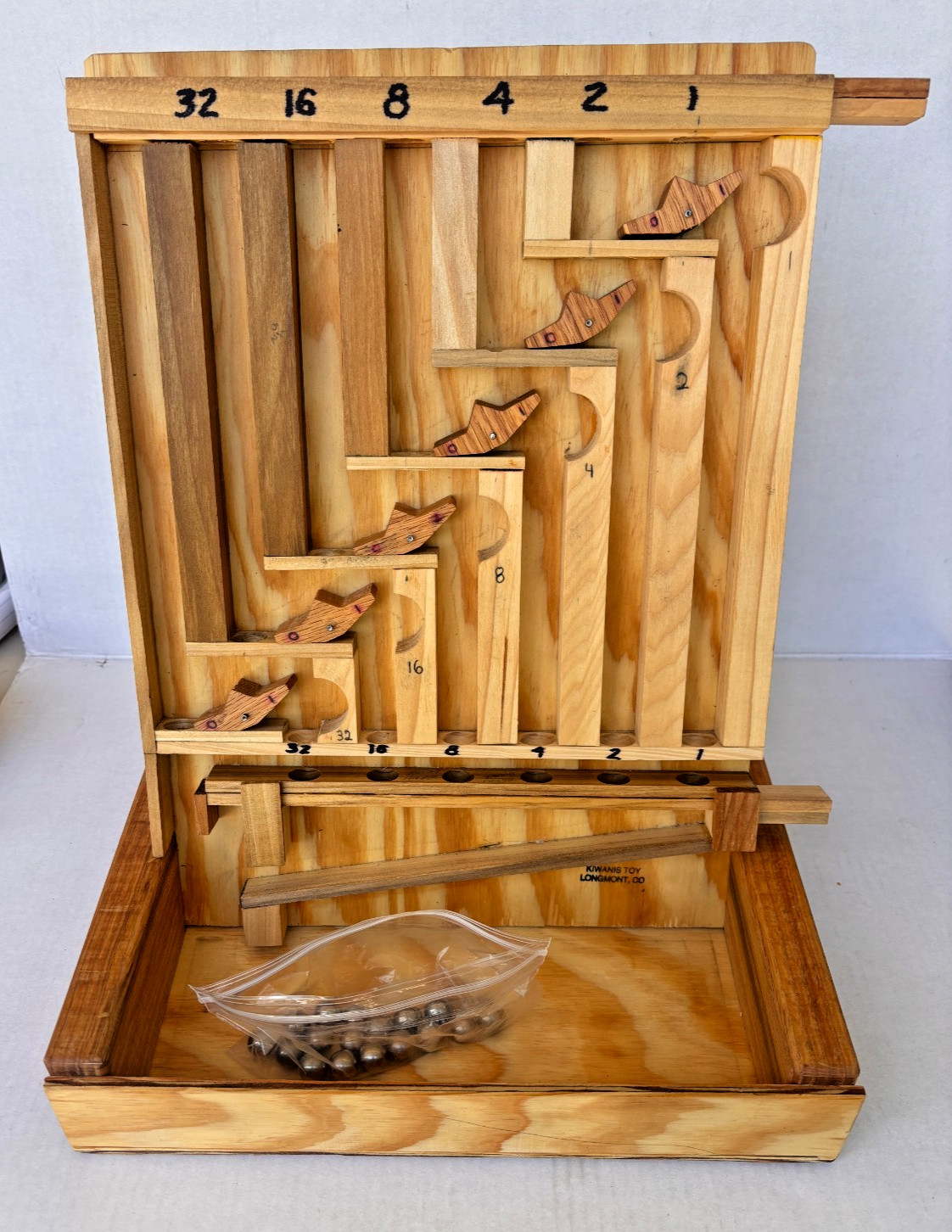 Handmade Wooden Binary Marble Adding Machine 6-Bit Kiwanis Toy Longmont CO