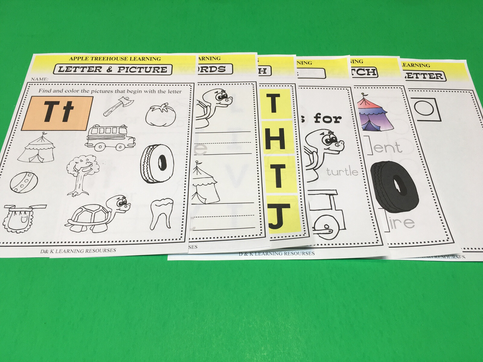 Letter Tt – Apple Treehouse Worksheets – Preschool Teaching supplies 20pgs