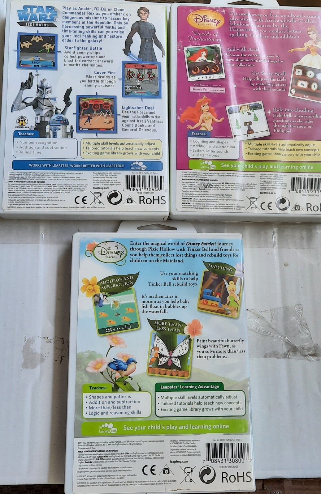 Leap Frog Leapster Learn Cassette Star Wars Jedi Knight Disney Princess Fairies