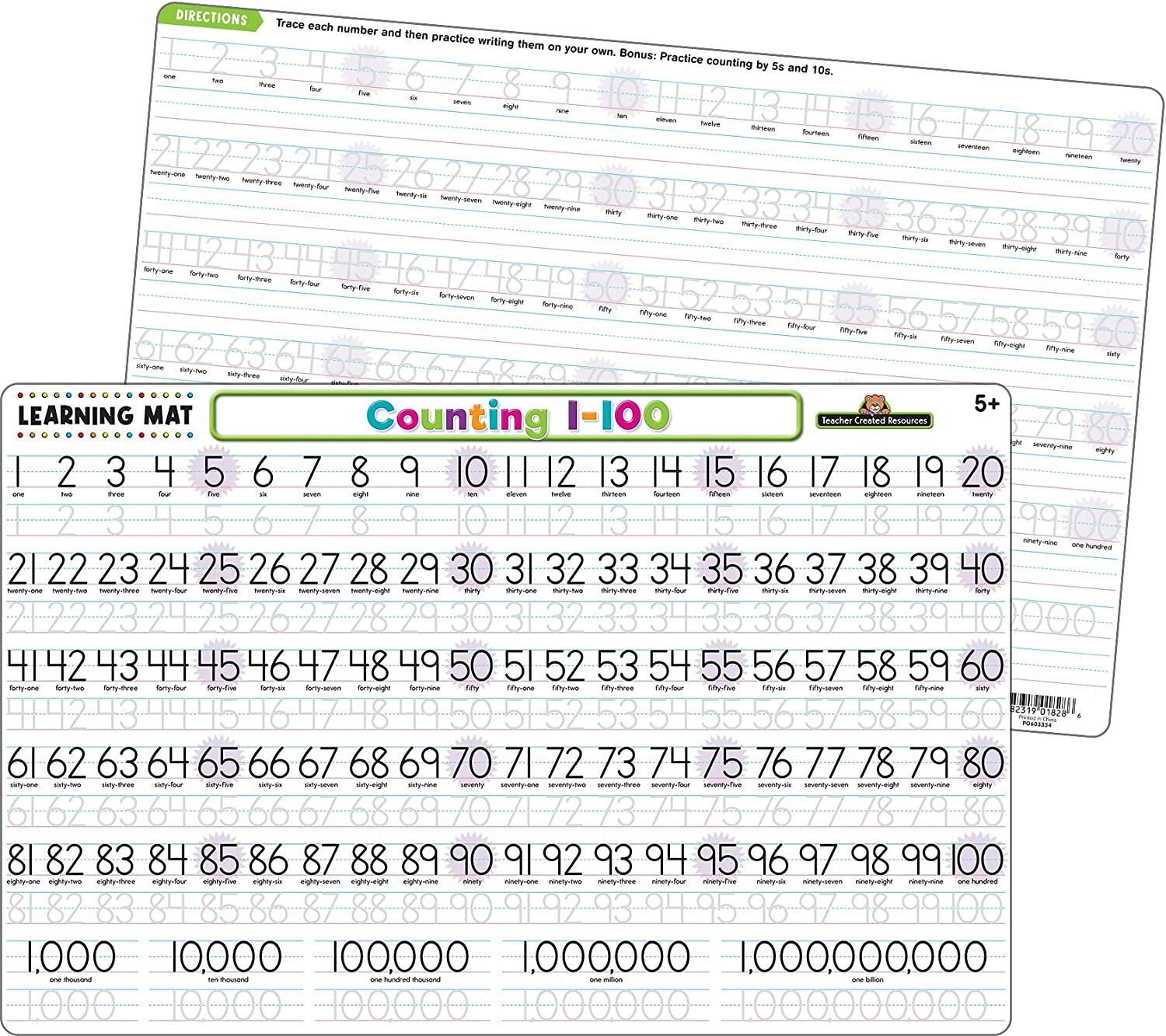 Counting 1–100 Learning Mat ( trace each number, and then practice writing them)