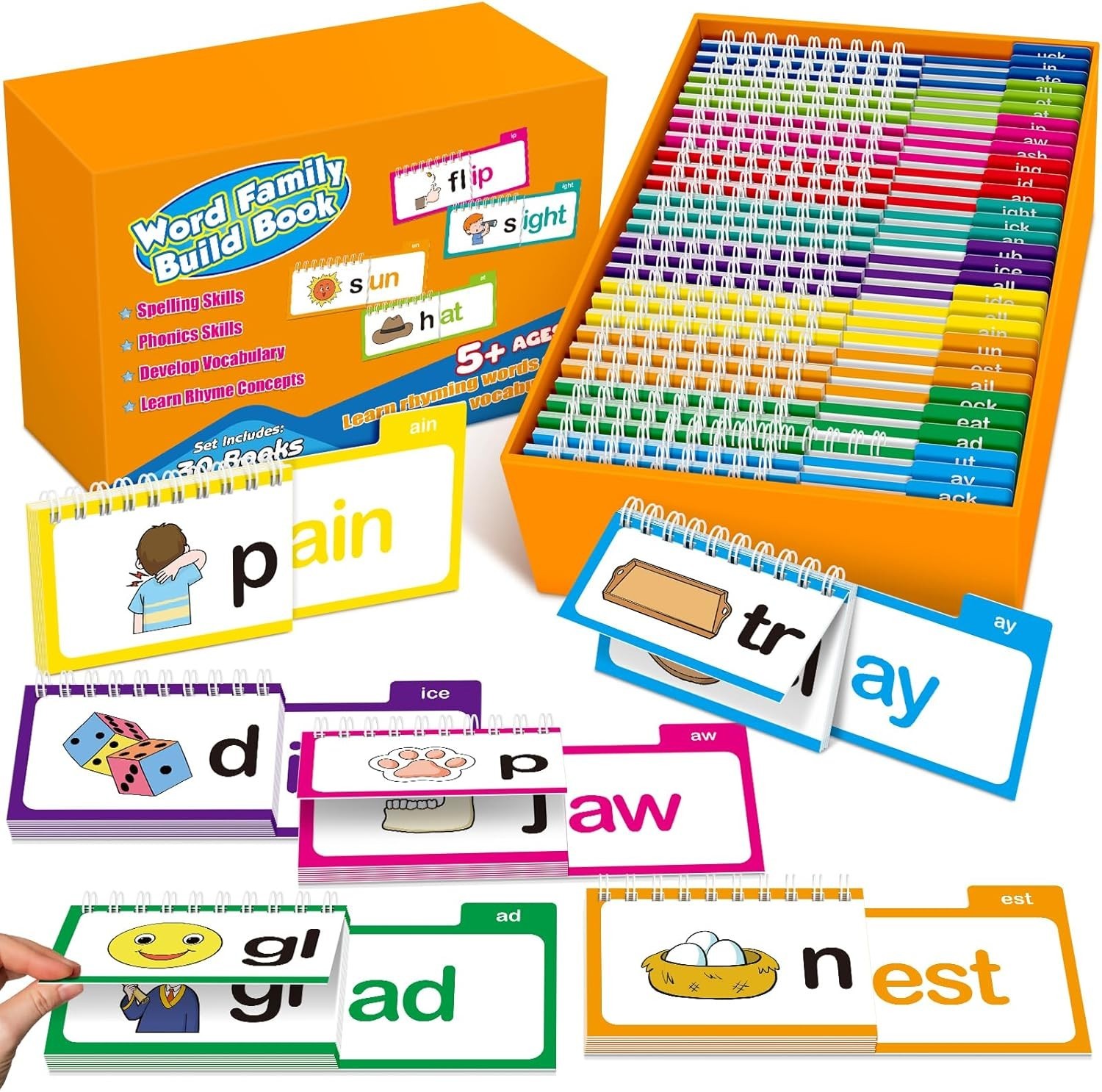 Phonics Flash Cards Word Family Build Book,Learn to Read 30 Read and Rhyme Fl…