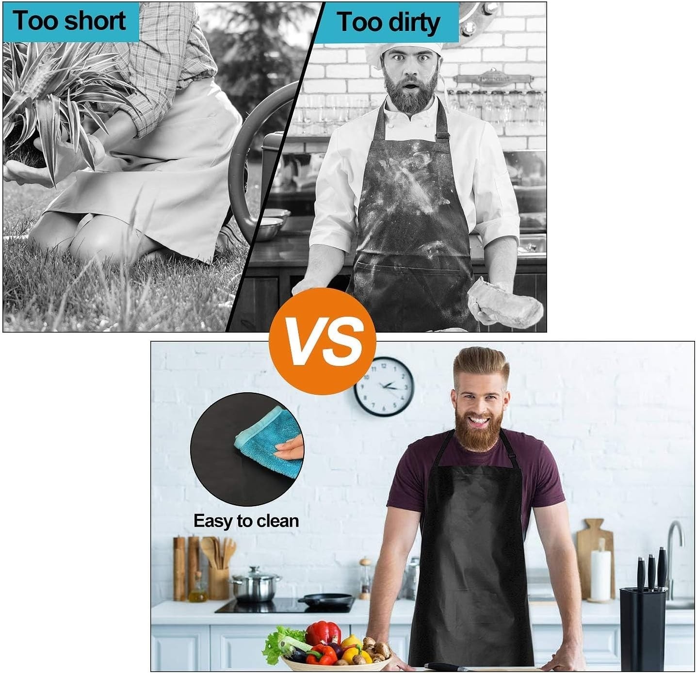 2 Pack Waterproof Rubber Vinyl Apron 40 Inch Chef Aprons for Men Heavy Duty