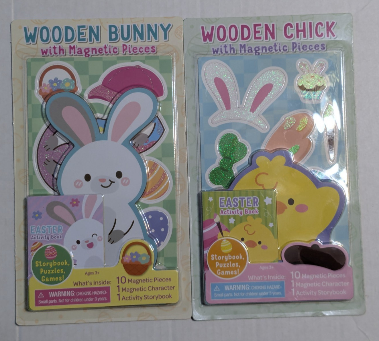 Lot of 2 – Bendon – Wooden Bunny / Wooden Chick with Magnetic Pieces – Easter
