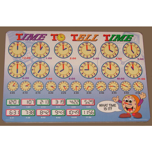 LEARN How TO TELL TIME Educational Early Learning Wipe-Off PLACEMAT Preschool