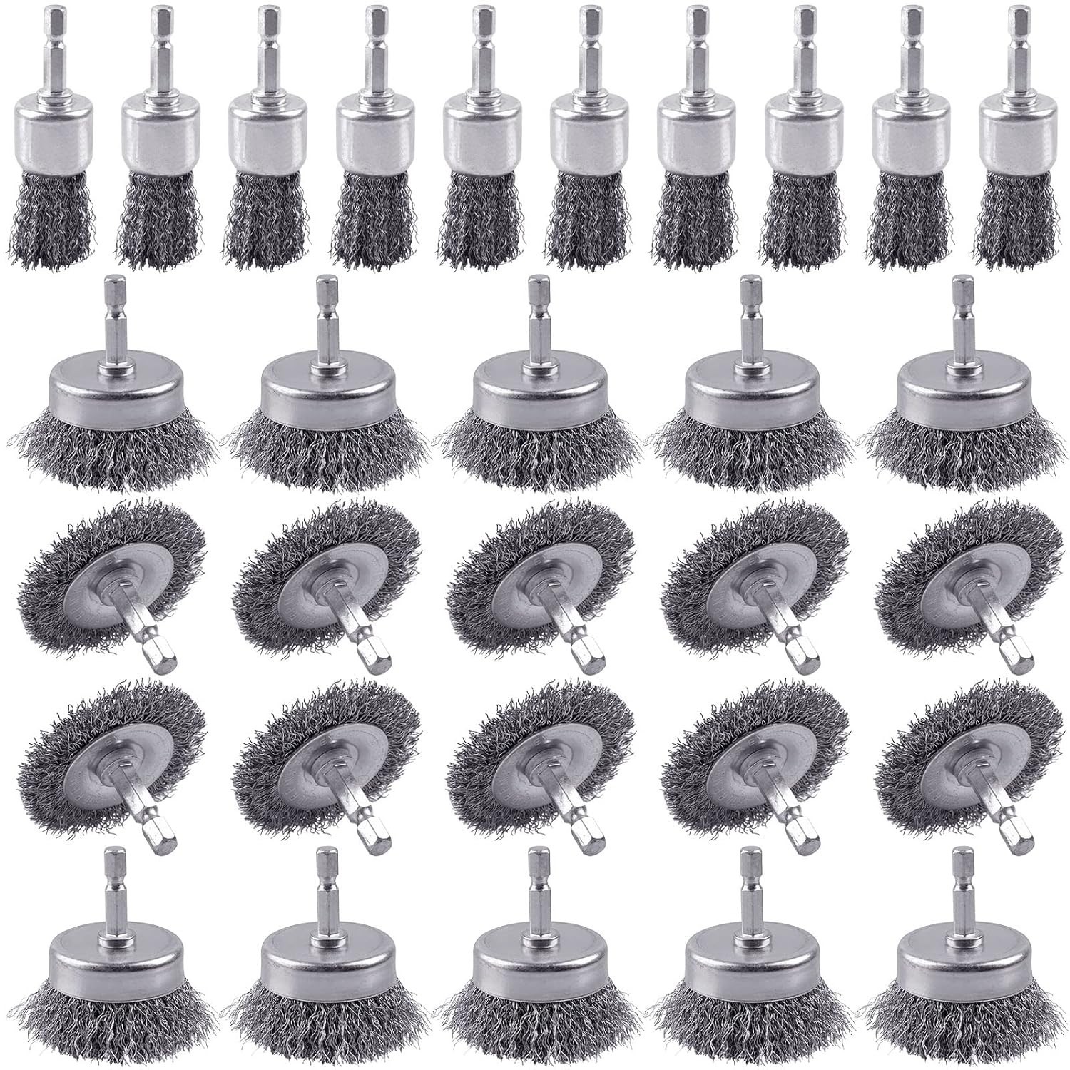30 Pack Carbon Steel Wire Wheel Brush Cup Brush Wheel Brush Pen Brush Set