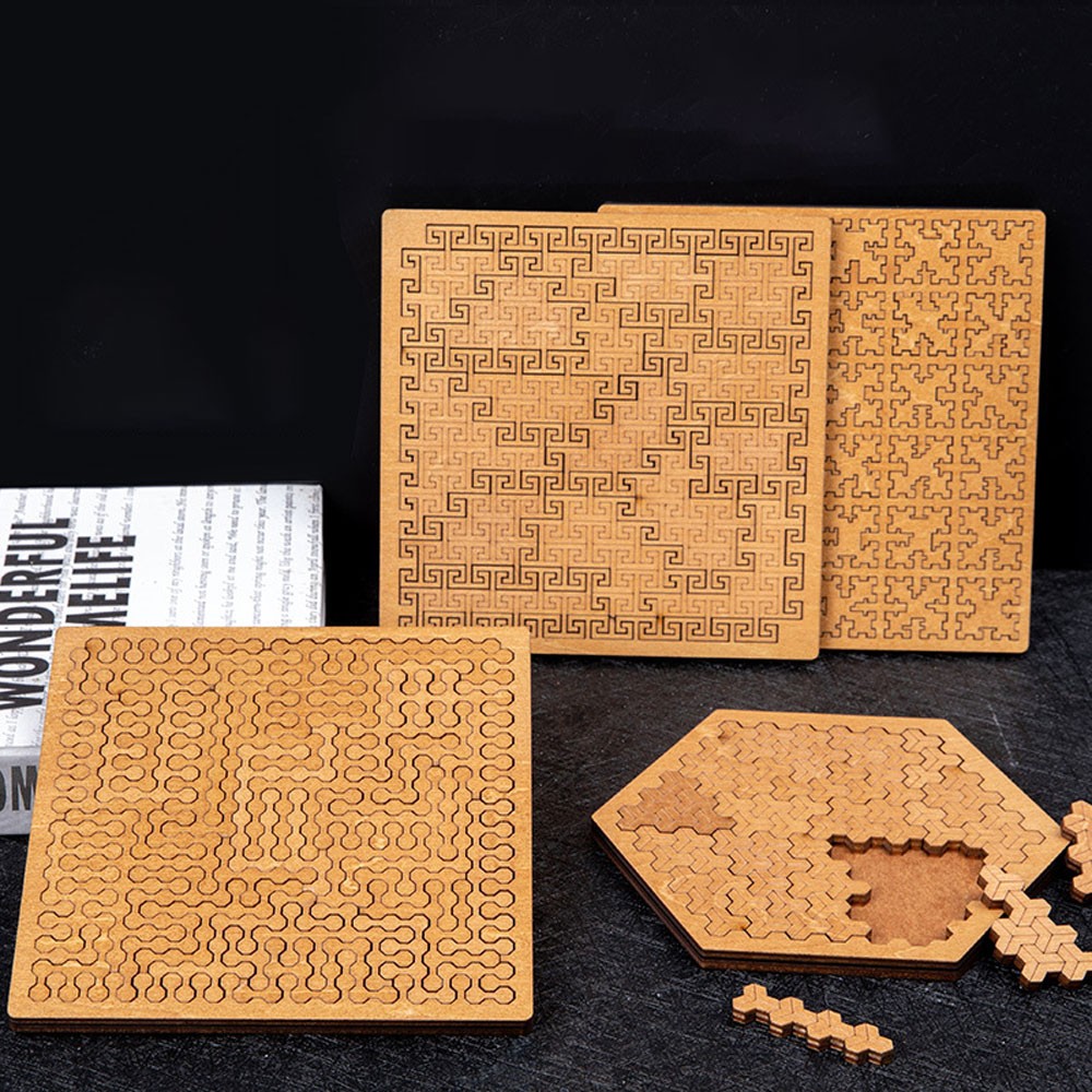 Fractal Tray Puzzles, Hard Difficult Wooden Jigsaw Puzzle for Adults, Portable E