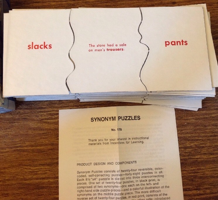 Incentives For Learning Box Set Of 48 Synonym Puzzles “Vintage 1979” No.178