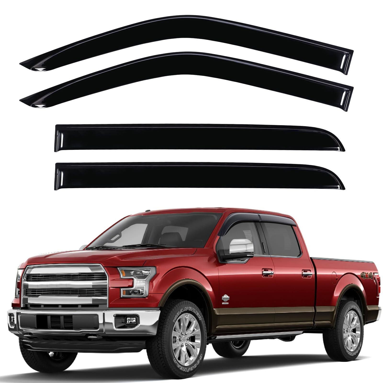 Rain Guards Fit for Ford F150 Super Crew 2015-2024, Tape on Side Windows Wind…