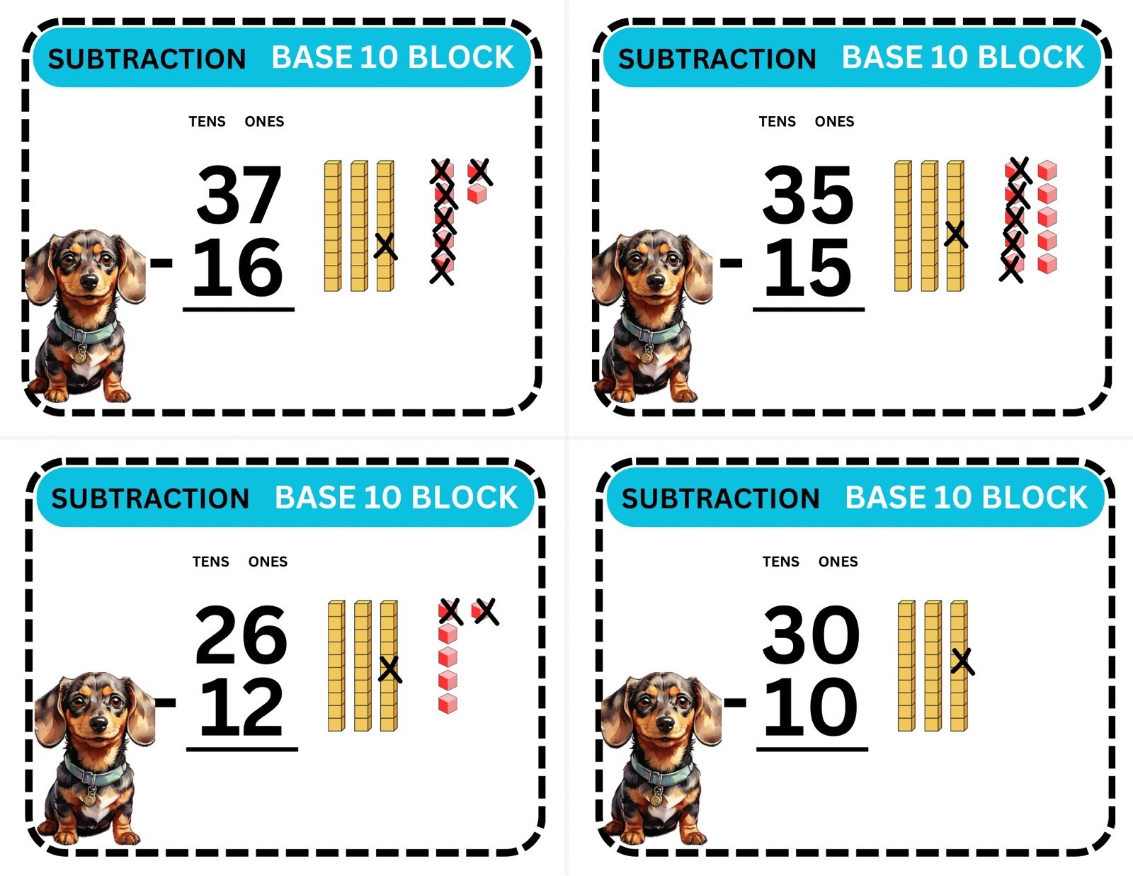 Math Bundle Custom Sets – Base10 – no Regrouping – Laminated Activity (3 Sets)