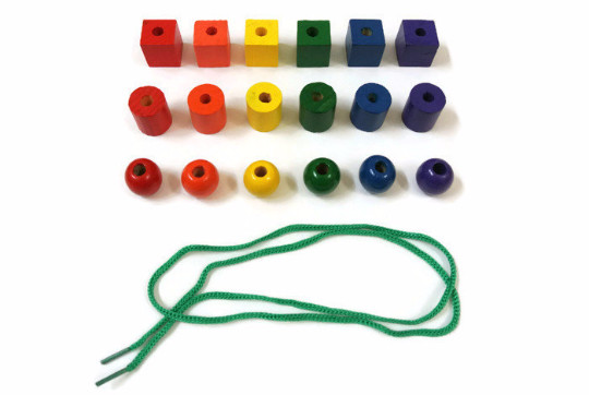 Christmas Stocking Stuffer – Montessori Natural Wood Rainbow Color Lacing Beads