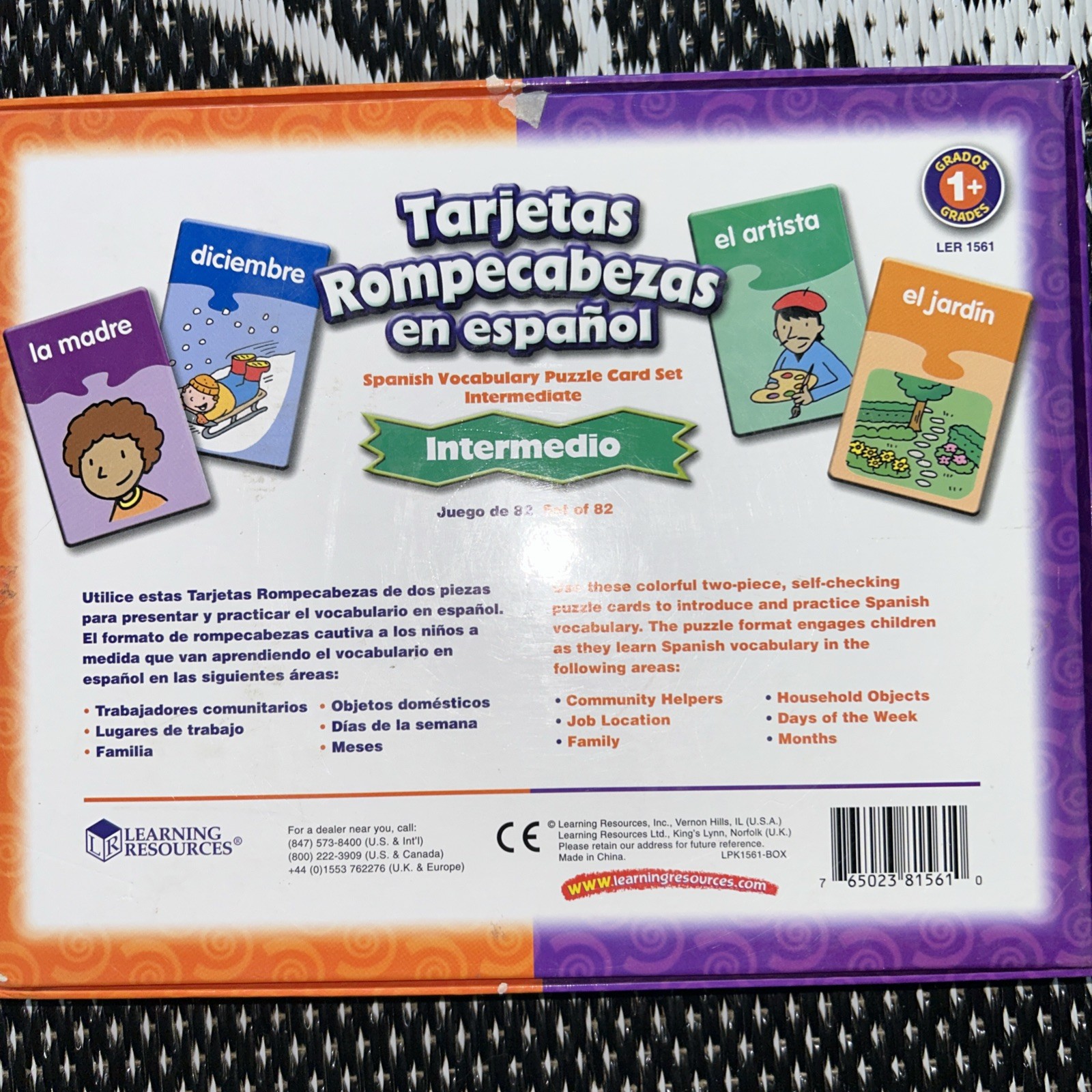 Spanish Vocabulary Flash Cards for Adults & Kids Intermediate Puzzle Cards