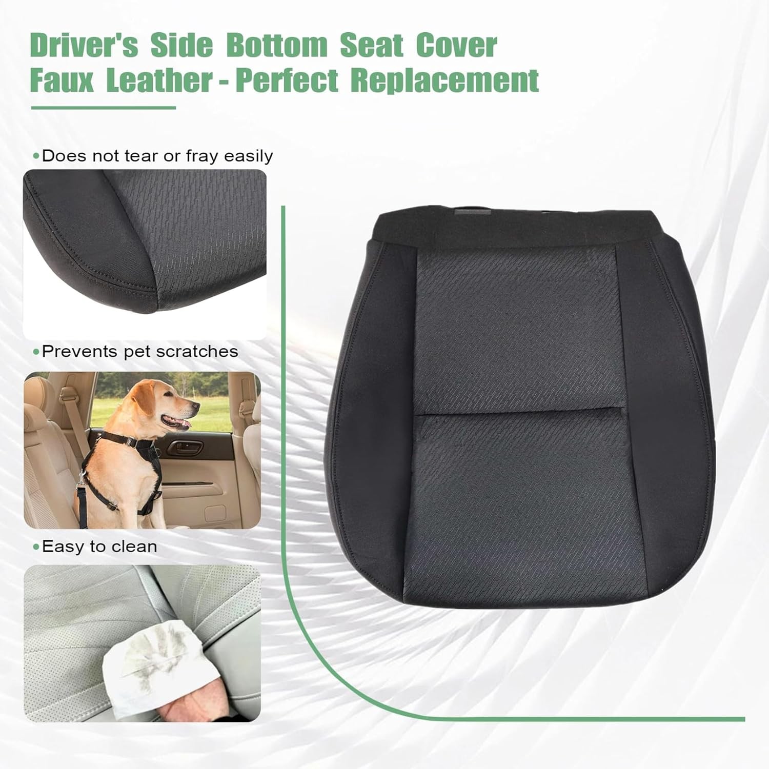 FZJDSD Black Cloth Front Driver Side Bottom Replacement Seat Cover Compatible