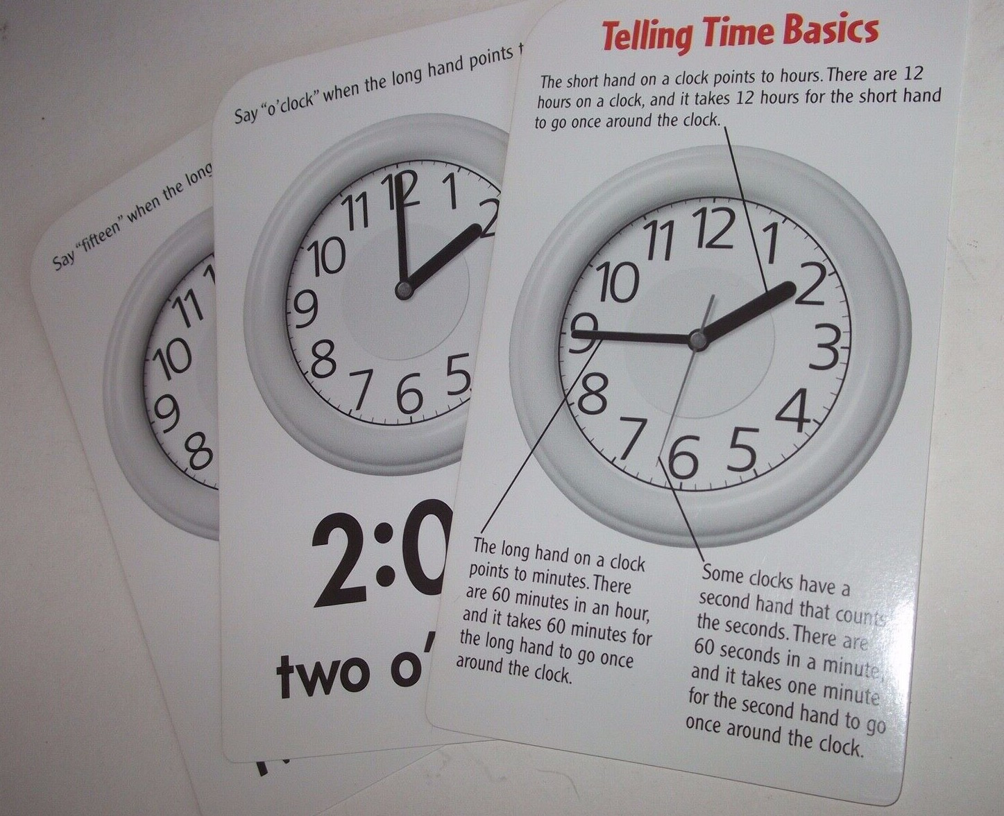 Telling Time Manipulatives 19 Mini Clocks & Box of Pocket Flash Cards