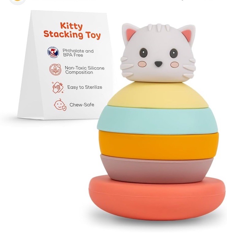 Elbebe Silicone Stackable Animal (Cat) BPA Free 6 Months-4 Years Montessori Toy